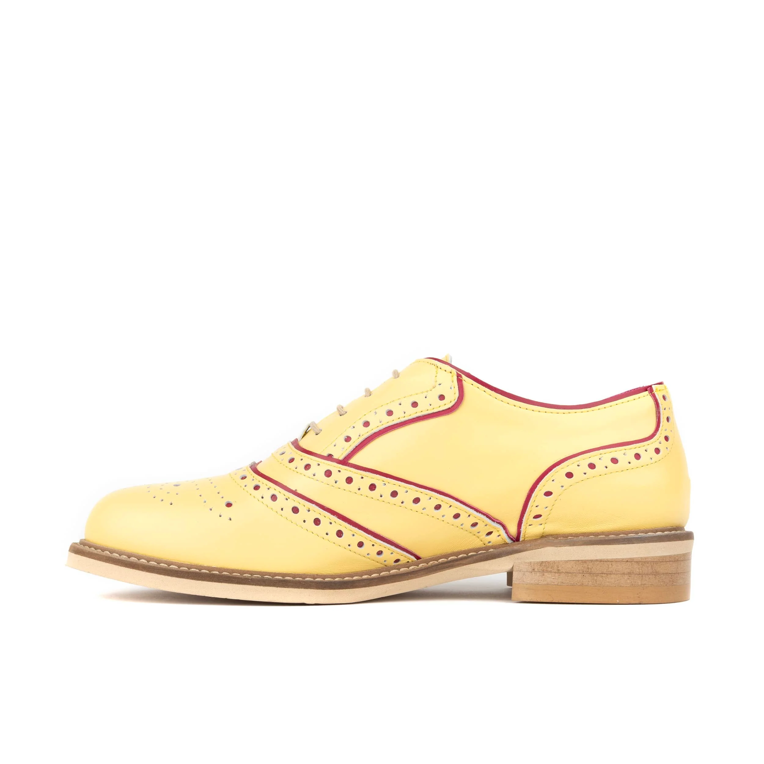 Brick Lane - Pastel Yellow - Women's contrast leather lace-up brogue - Image 3