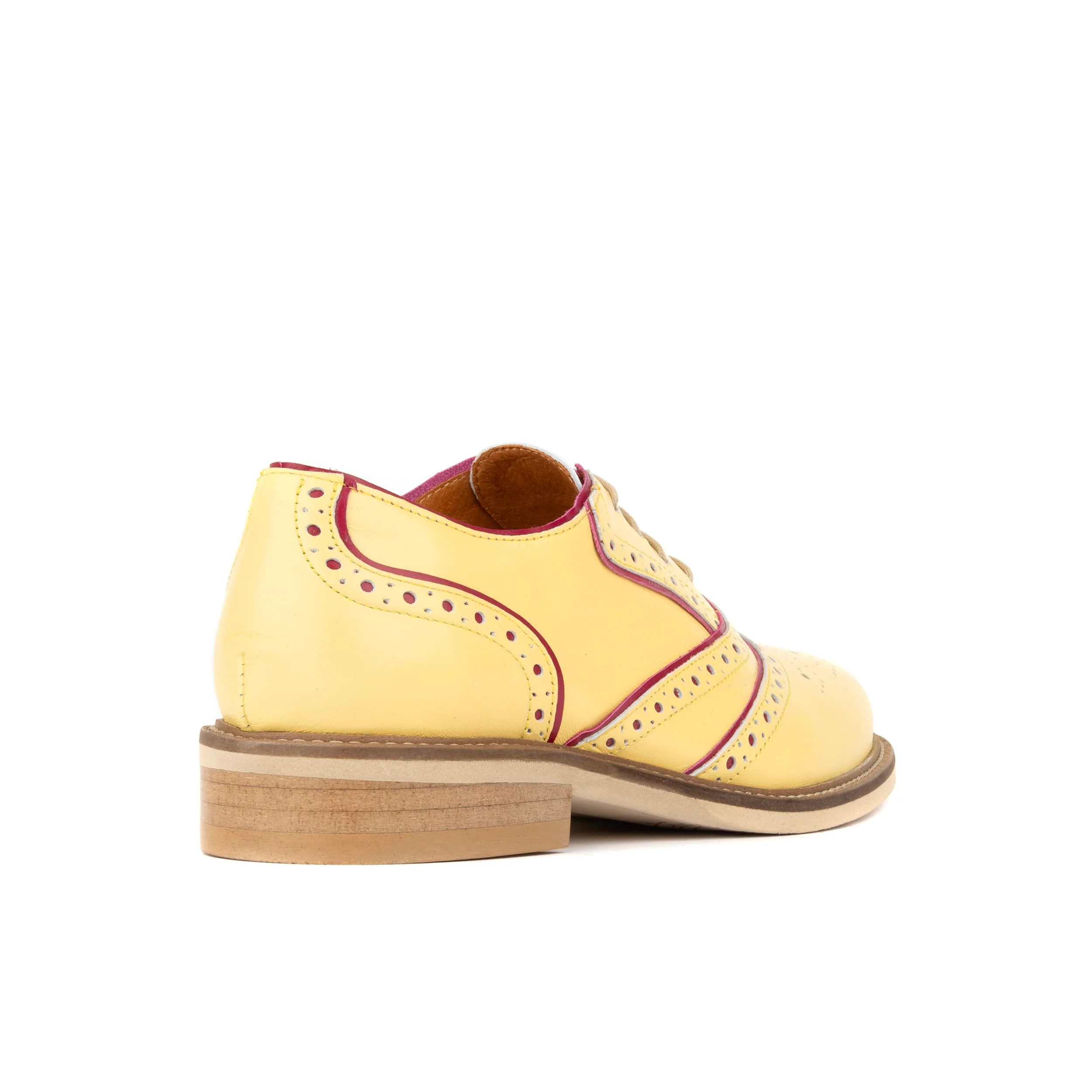 Brick Lane - Pastel Yellow - Women's contrast leather lace-up brogue - Image 4