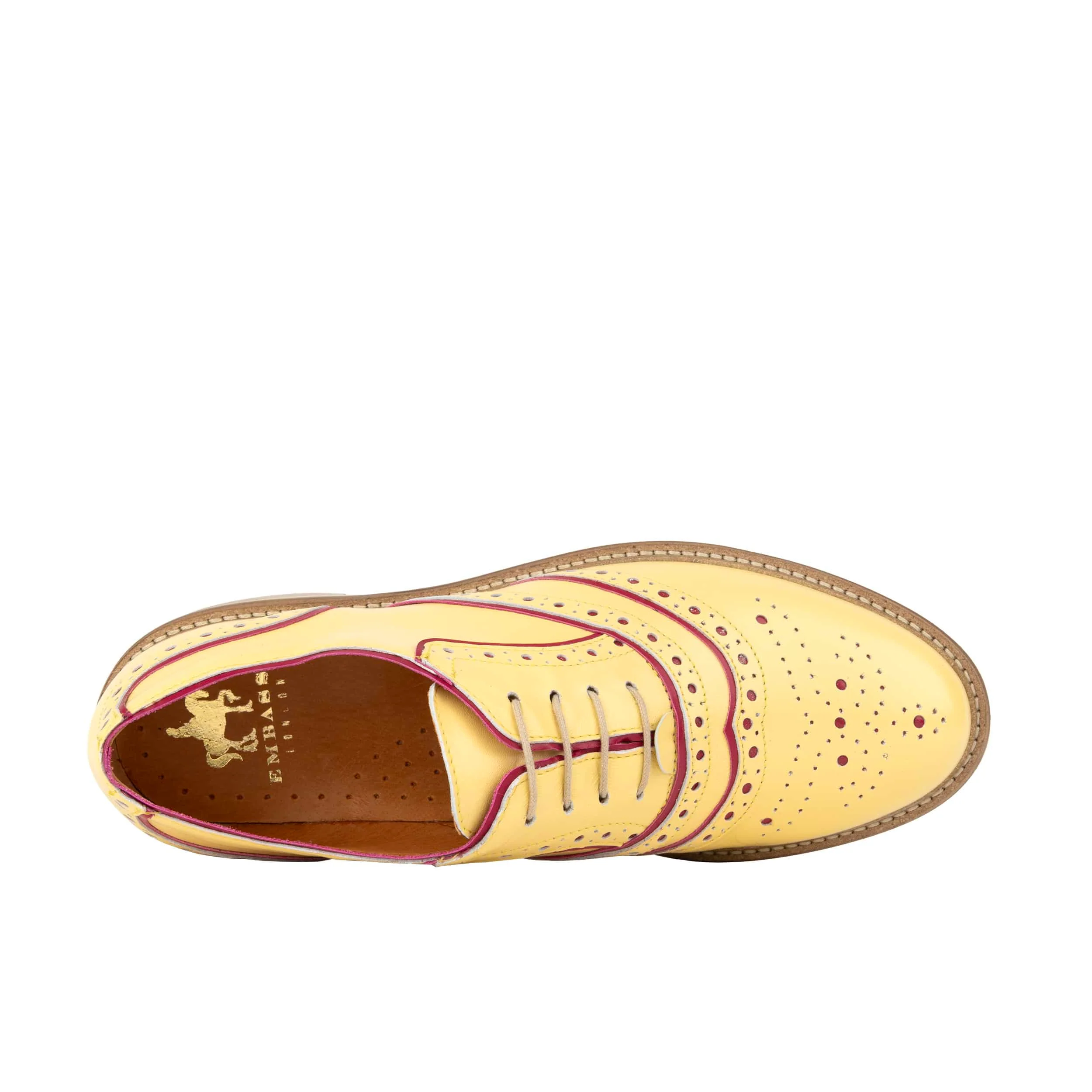 Brick Lane - Pastel Yellow - Women's contrast leather lace-up brogue - Image 6