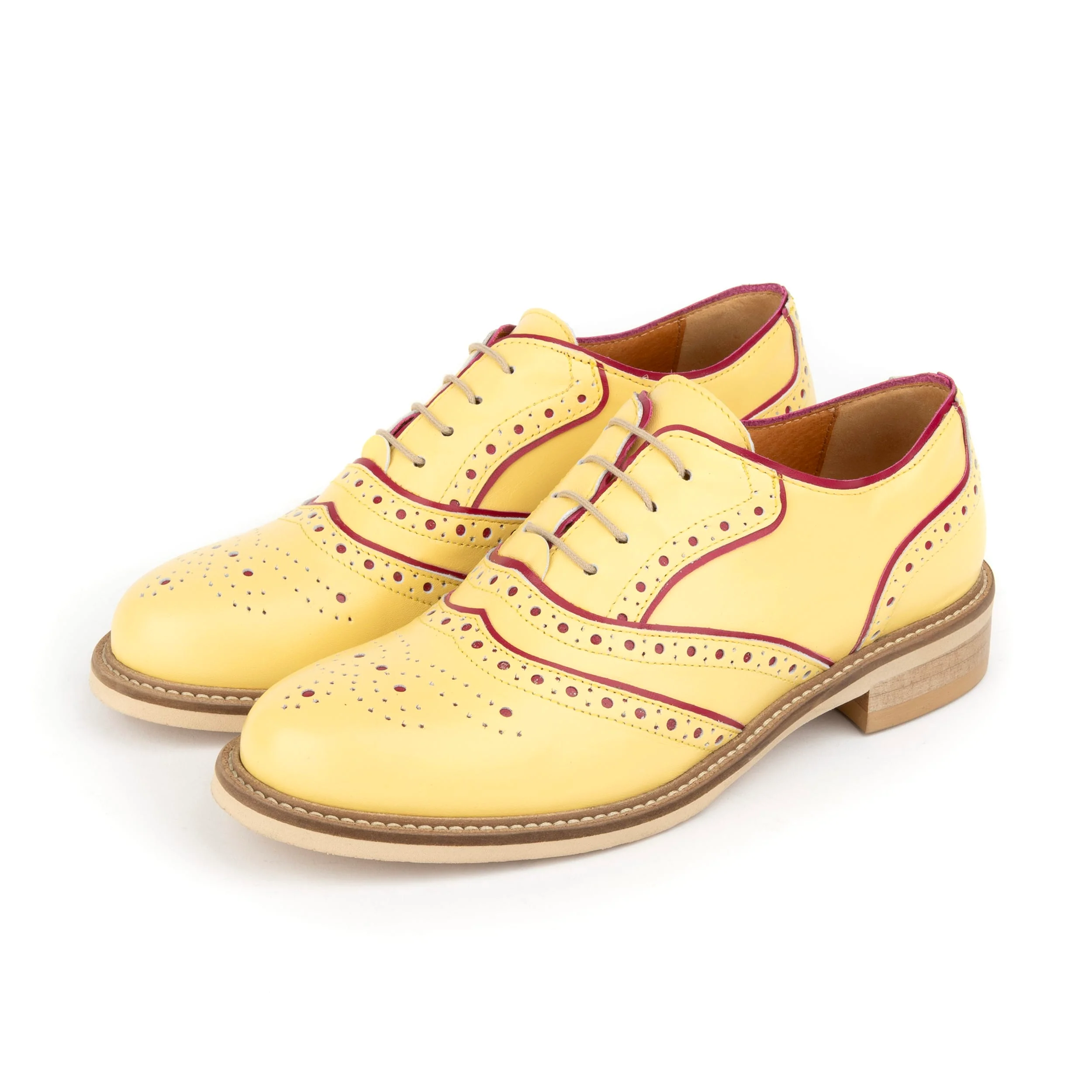 Brick Lane - Pastel Yellow - Women's contrast leather lace-up brogue - Image 7