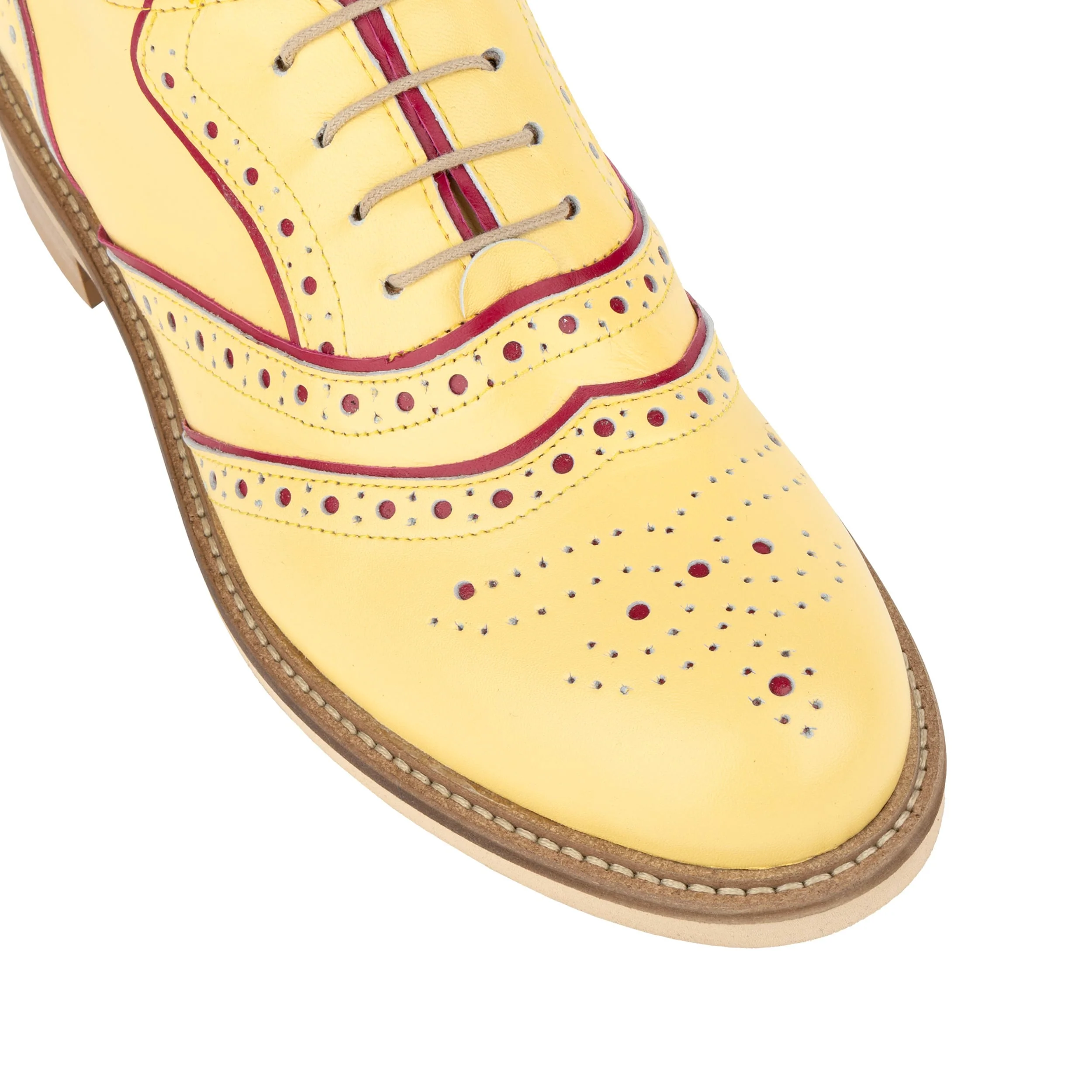 Brick Lane - Pastel Yellow - Women's contrast leather lace-up brogue - Image 8
