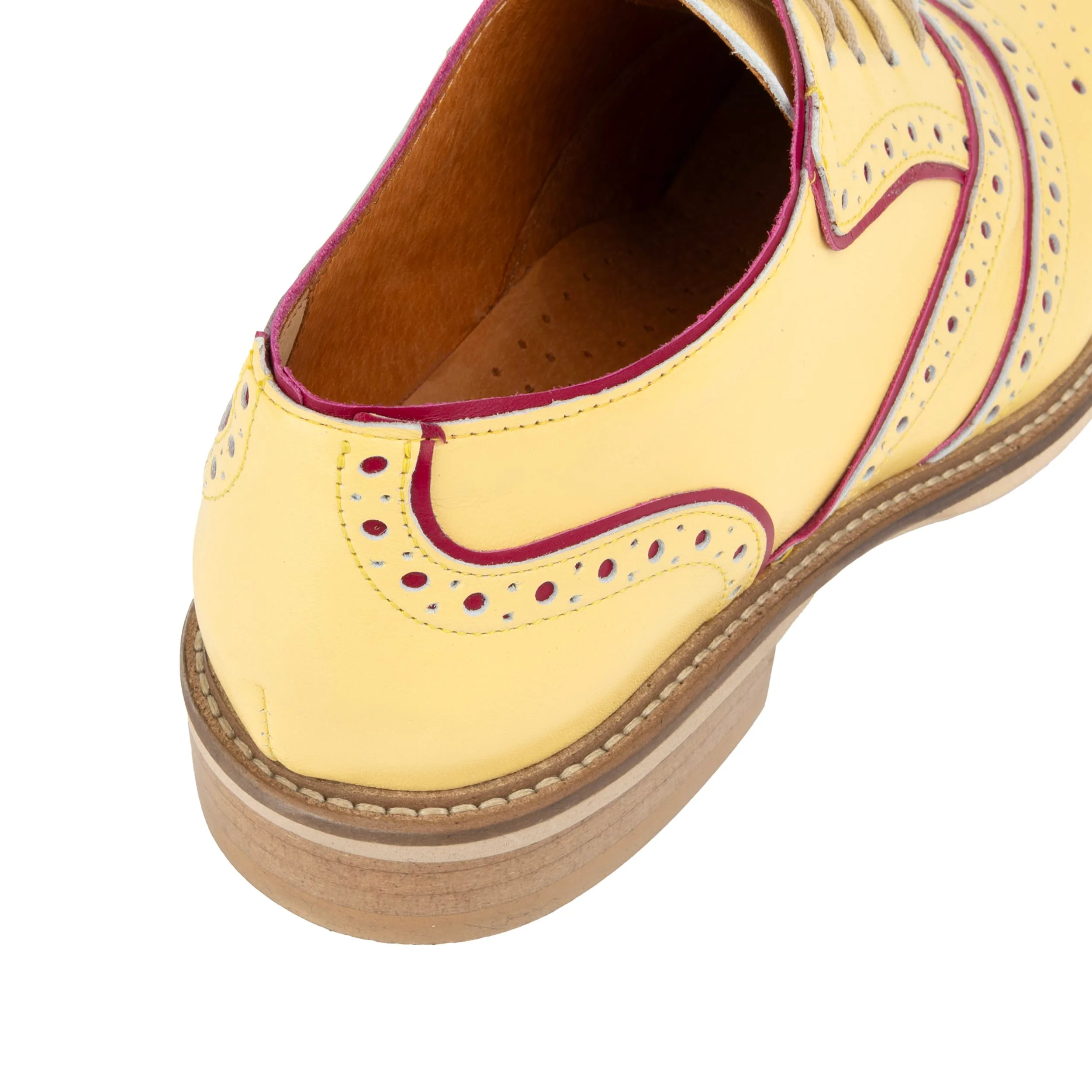 Brick Lane - Pastel Yellow - Women's contrast leather lace-up brogue - Image 9