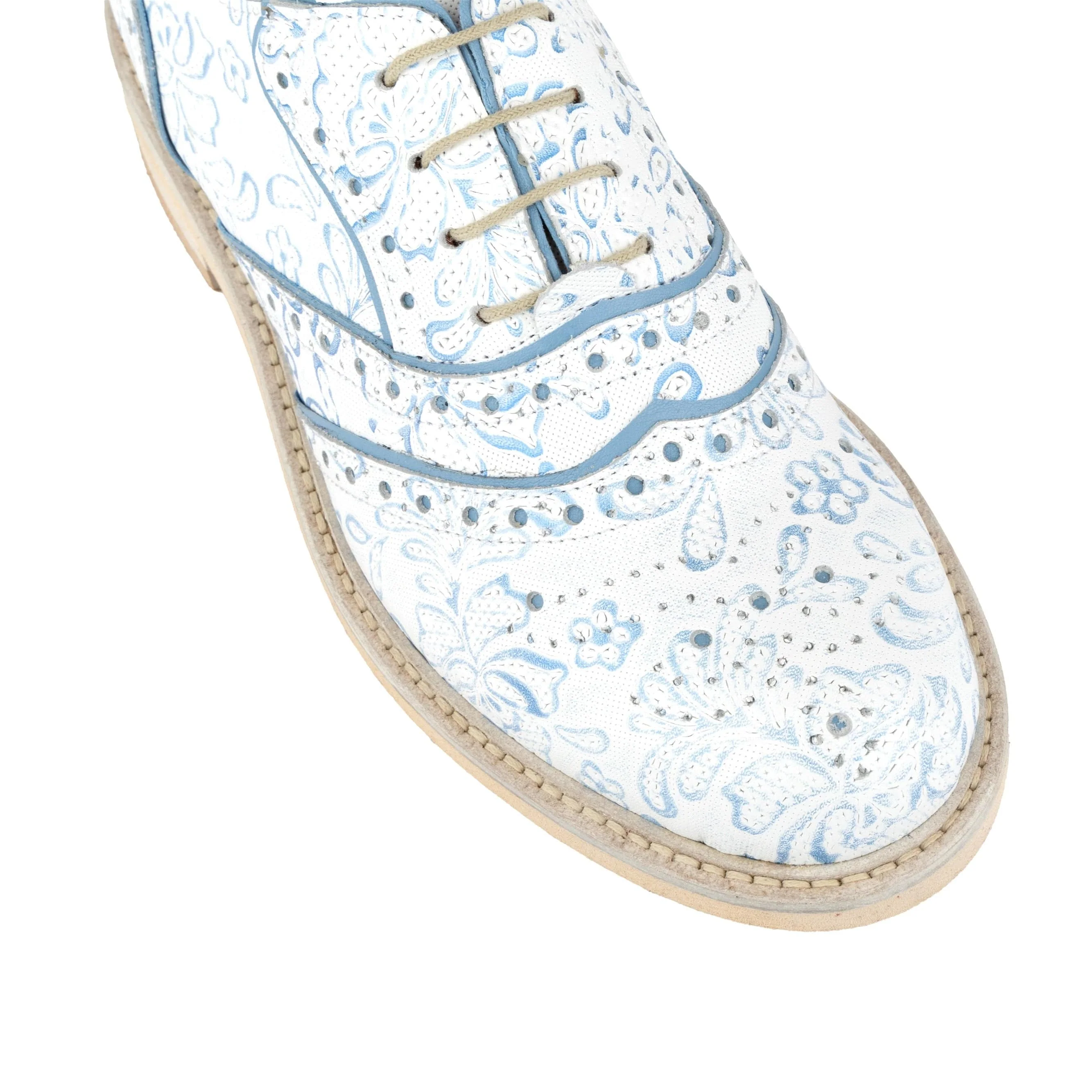 Brick Lane - White Flowers - Women's contrast leather lace-up brogue - Image 7