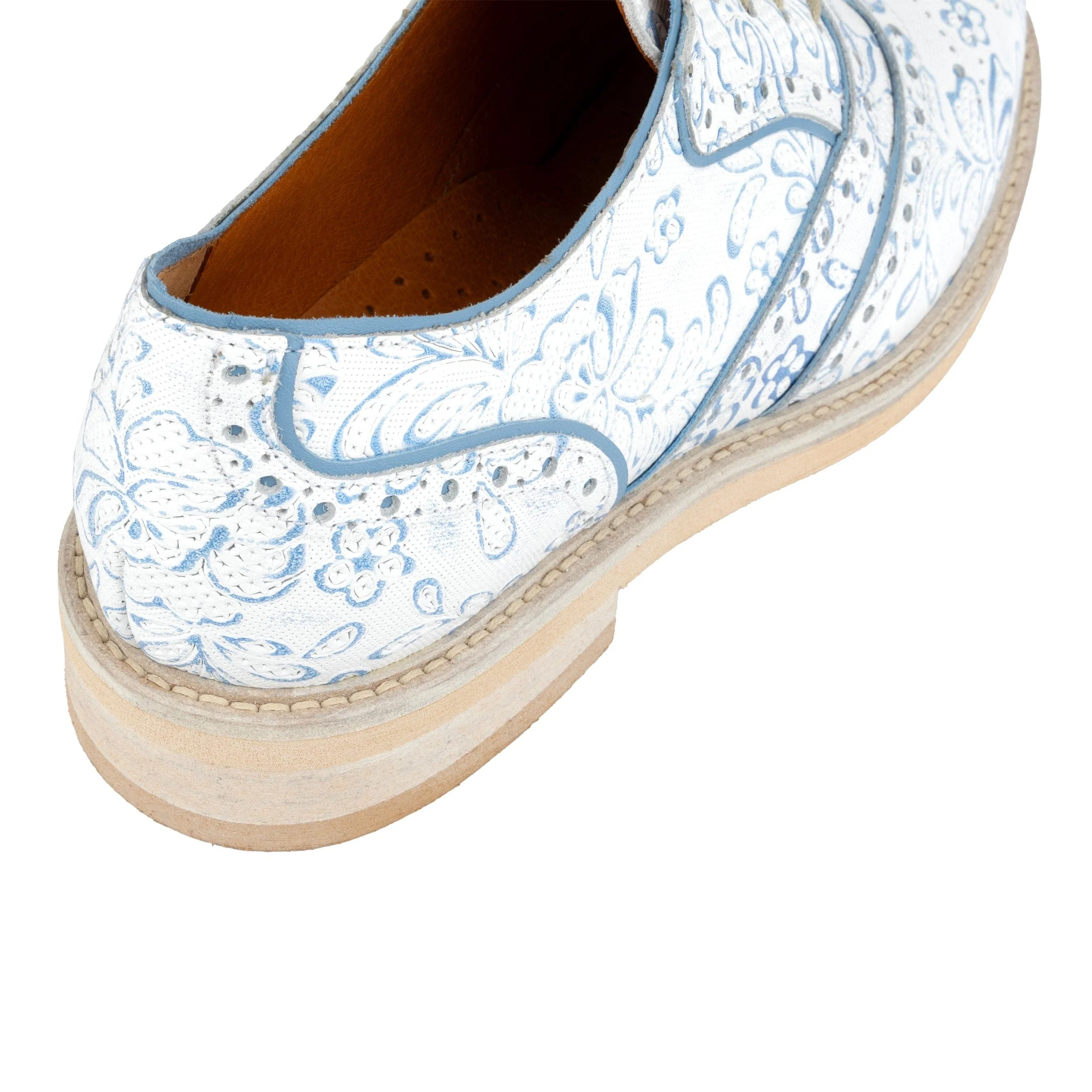 Brick Lane - White Flowers - Women's contrast leather lace-up brogue - Image 8