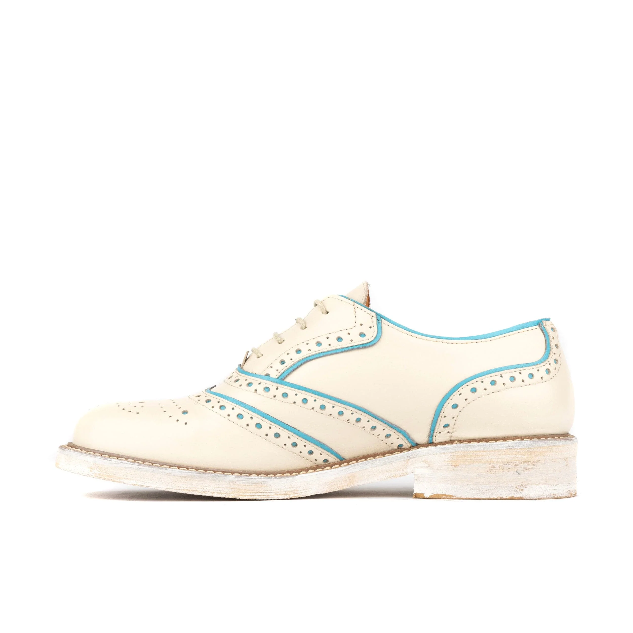 Brick Lane - White & Light Blue - Women's contrast leather lace-up brogue - Image 3