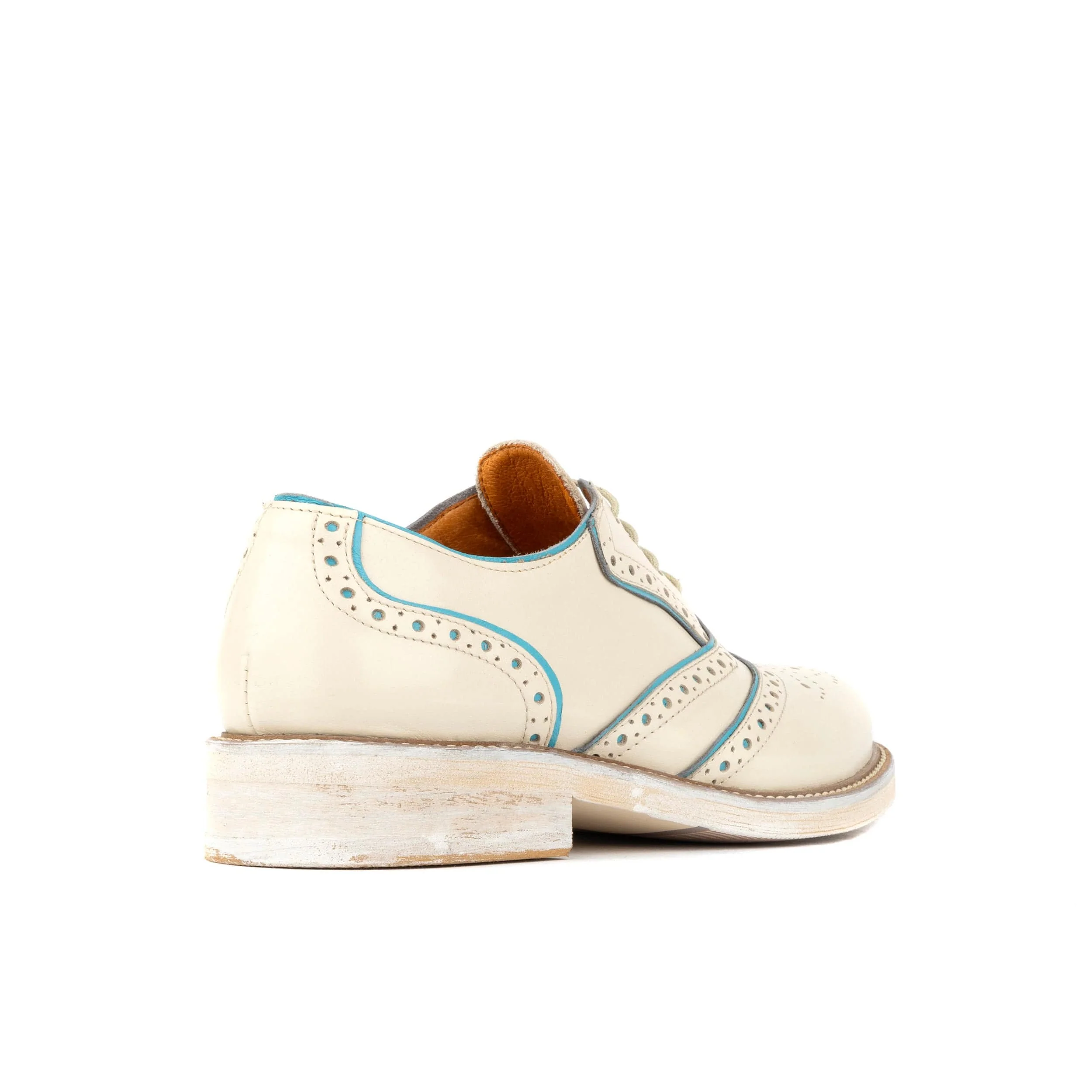 Brick Lane - White & Light Blue - Women's contrast leather lace-up brogue - Image 4