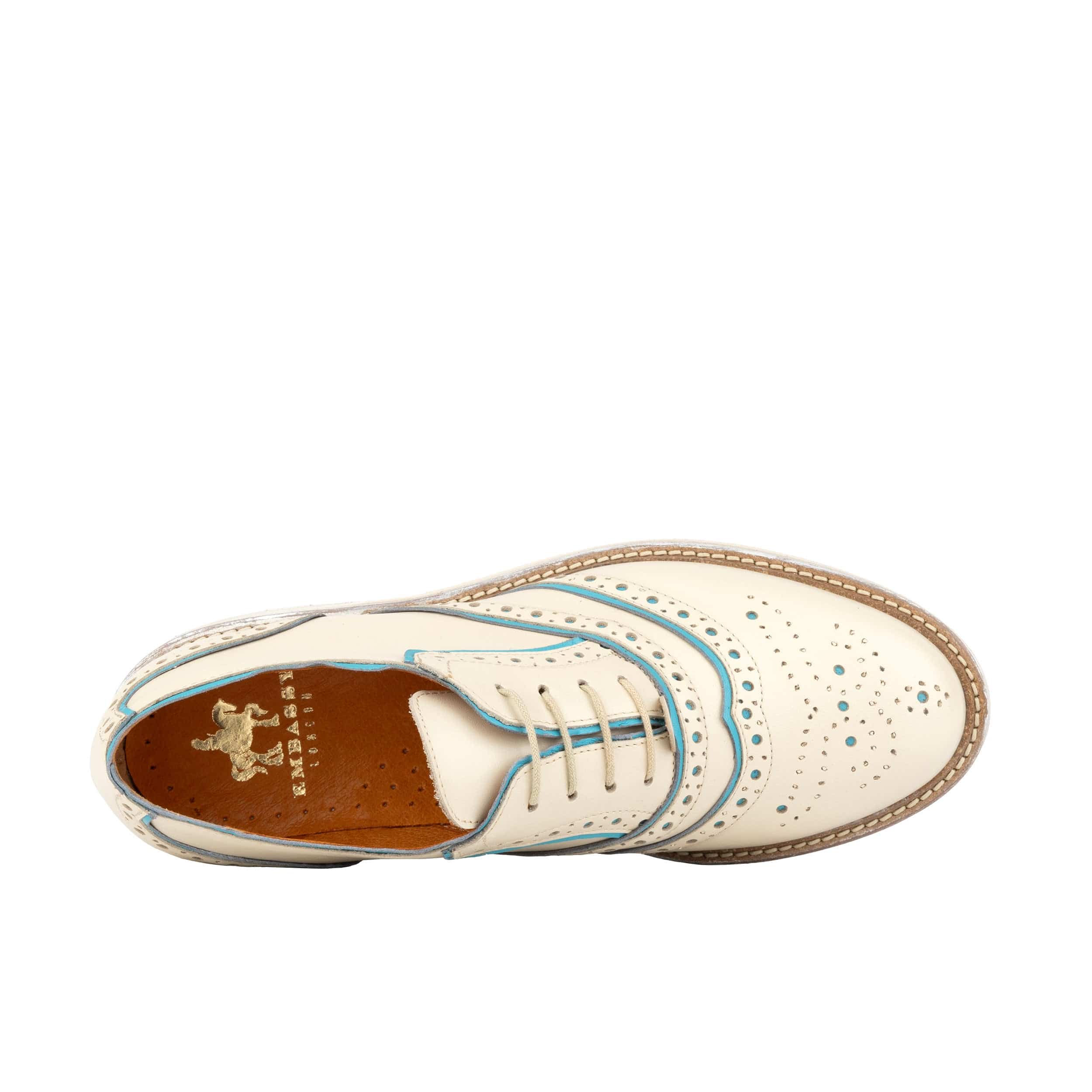 Brick Lane - White & Light Blue - Women's contrast leather lace-up brogue - Image 6