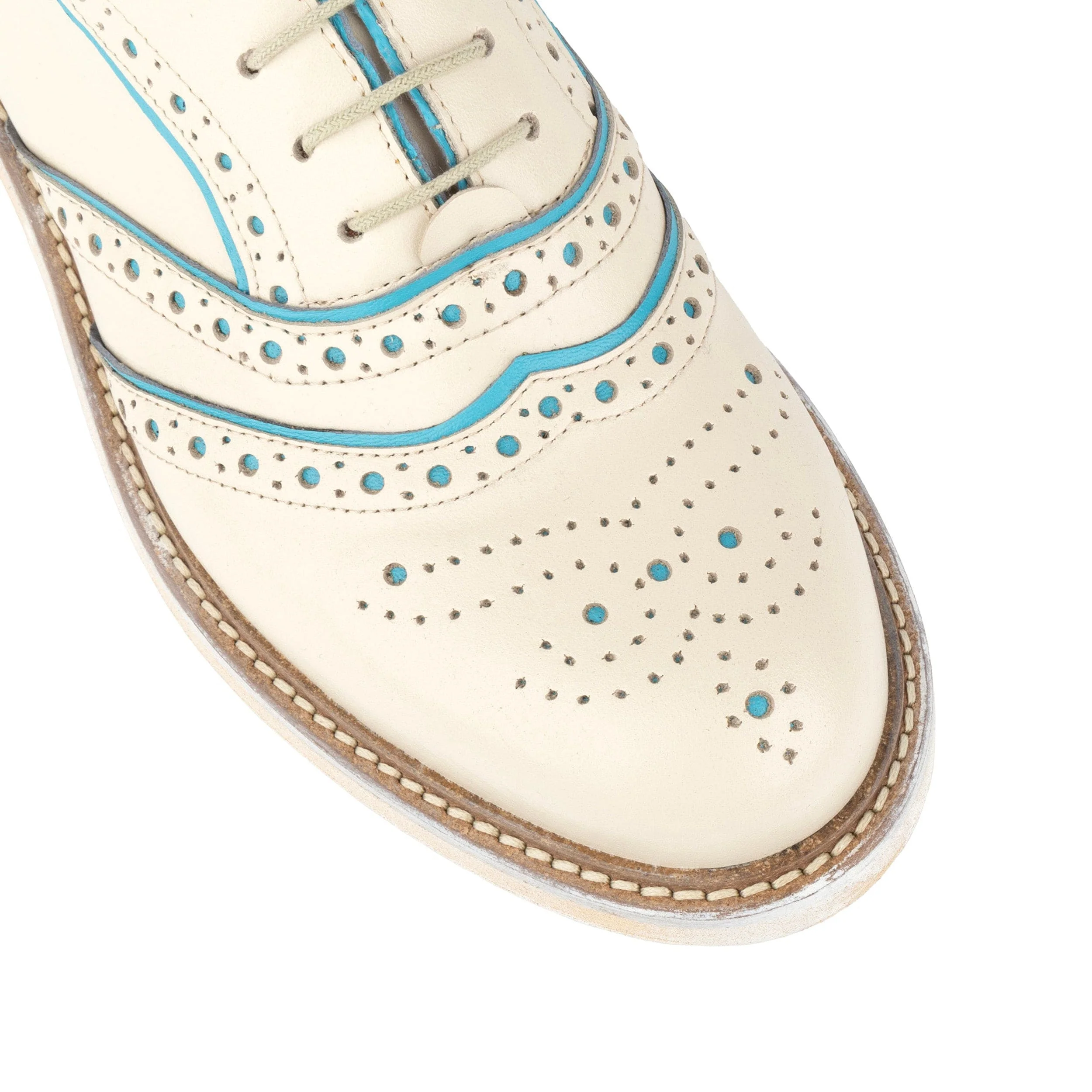 Brick Lane - White & Light Blue - Women's contrast leather lace-up brogue - Image 7