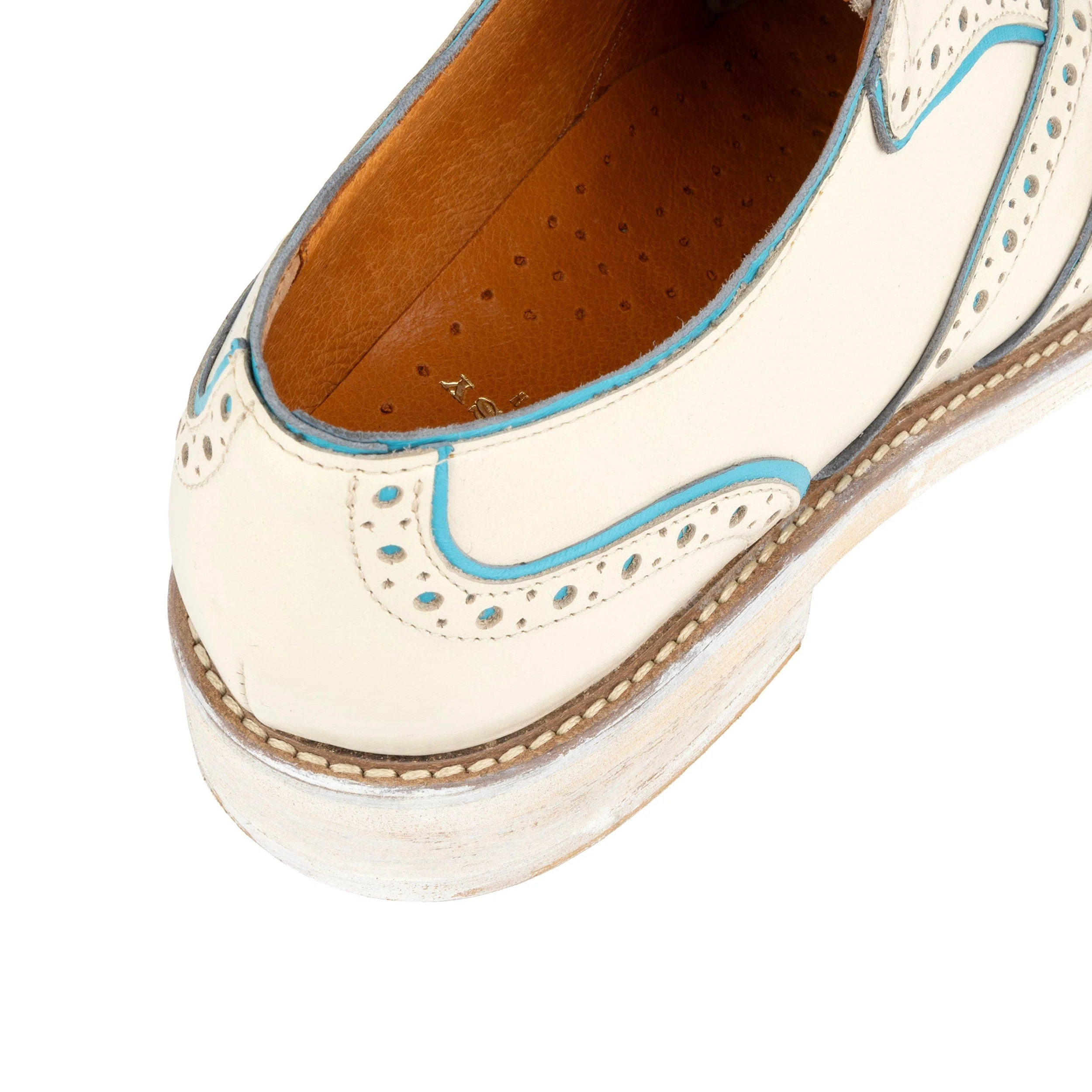 Brick Lane - White & Light Blue - Women's contrast leather lace-up brogue - Image 8