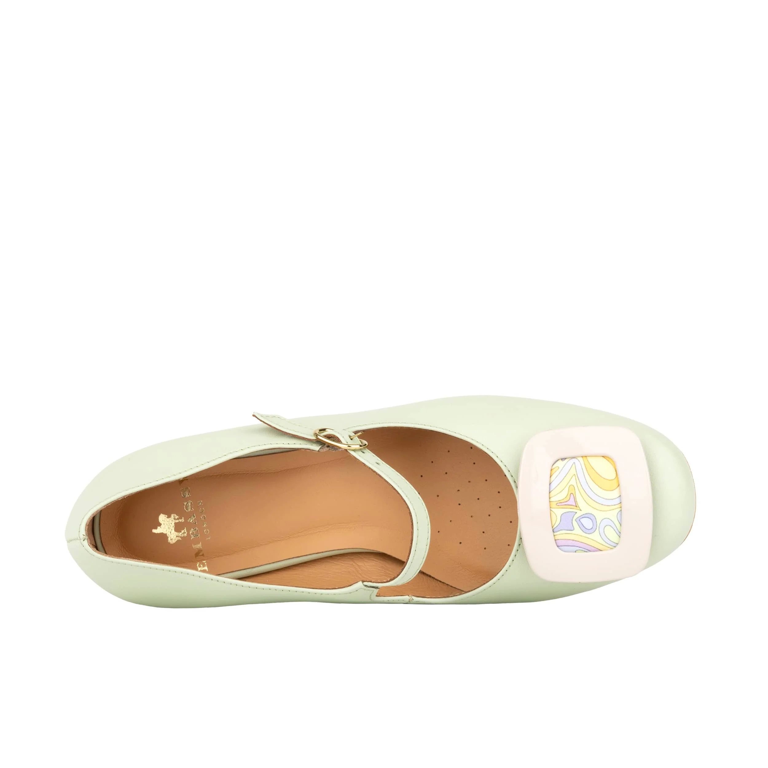 Button - Mint & Multi Pastel Print - Women's Leather Round-toe Mary Jane Pump with Block Heel - Image 7