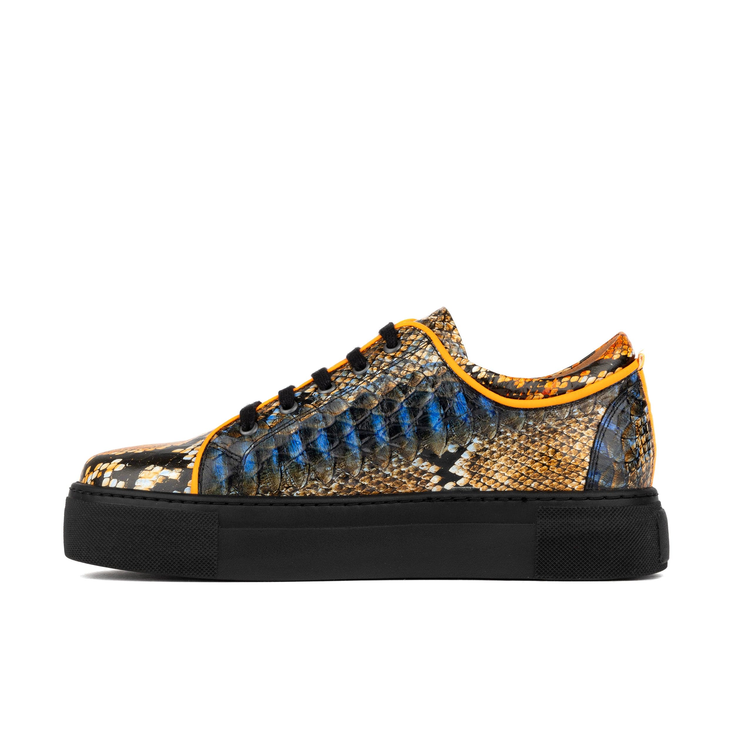Camila - Black & Orange Snake - Women’s Chunky Leather Platform Trainer - Image 3