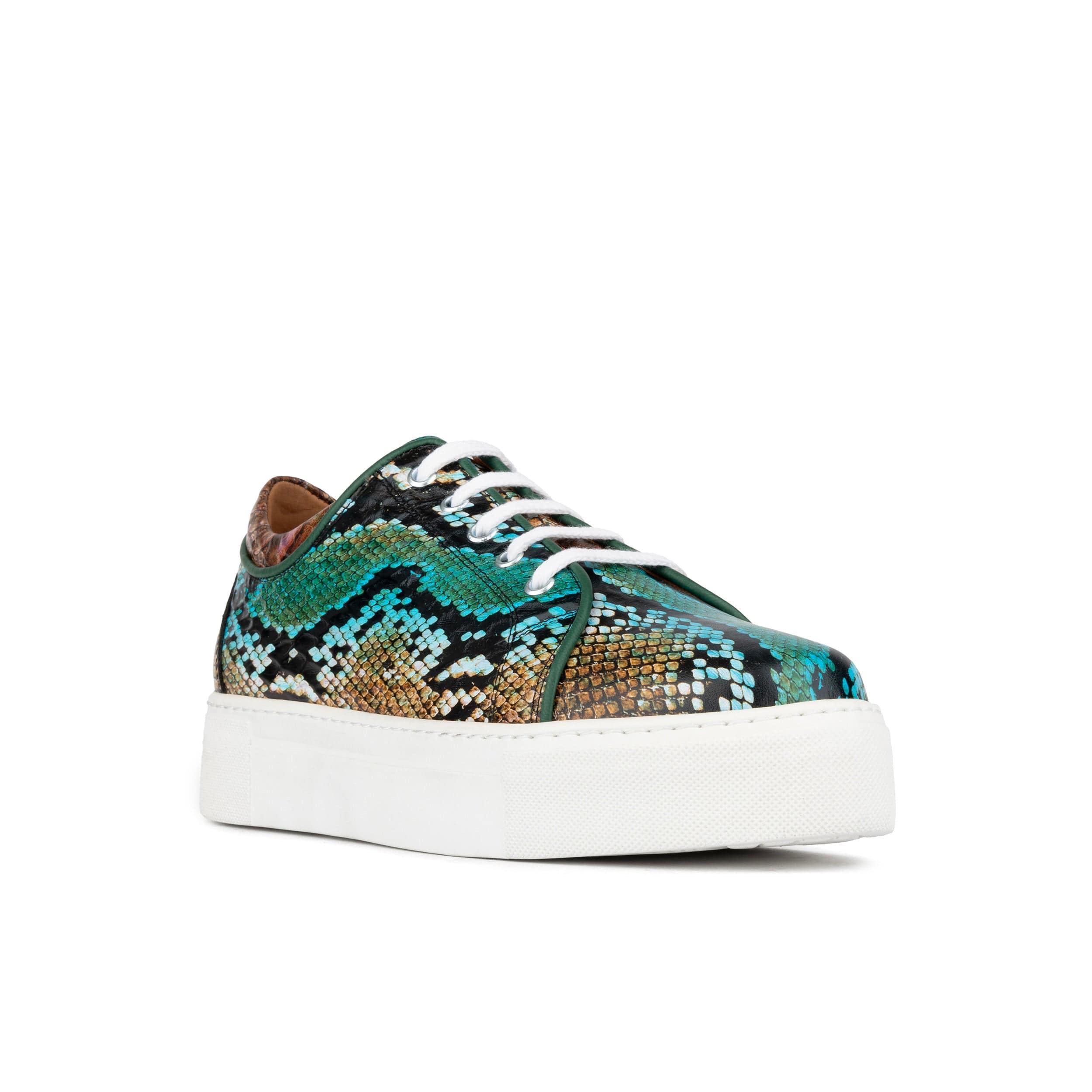 Camila - Green & Brown Snake - Women’s Chunky Leather Platform Trainer - Image 3