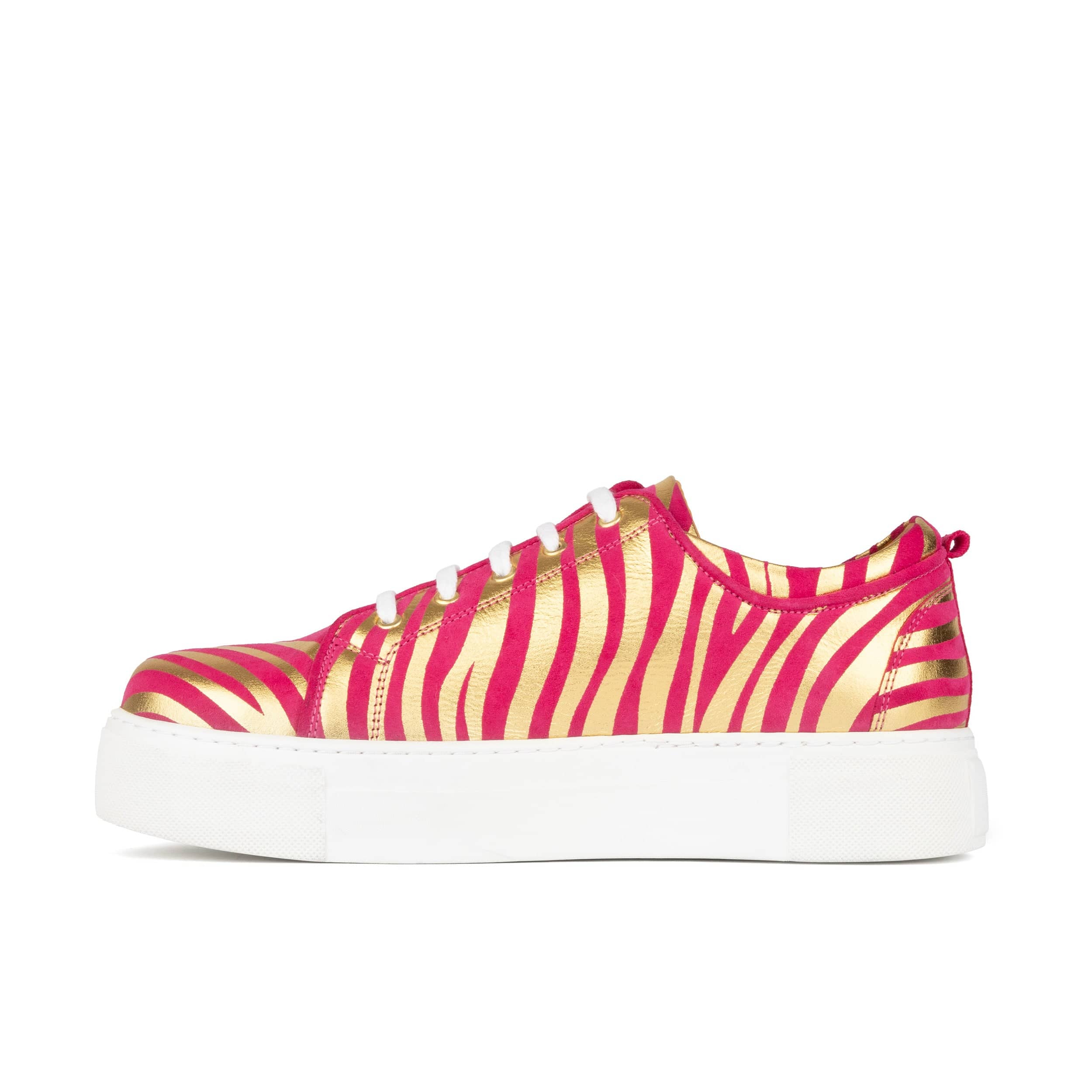 Camila - Pink & Gold - Women’s Chunky Leather Platform Trainer - Image 3