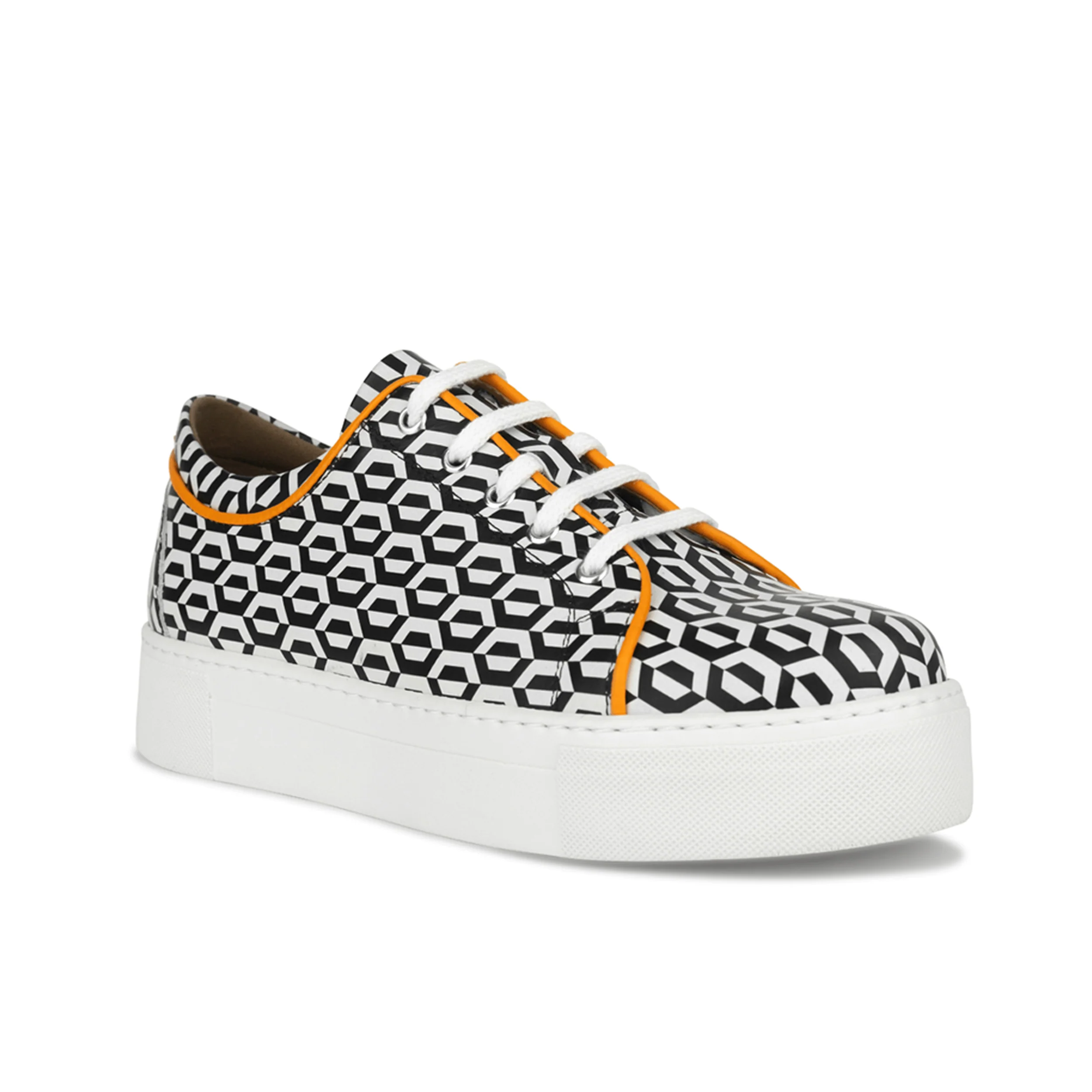 Camila - Orange & Hexa Print - Women’s Chunky Leather Platform Trainer - Image 3