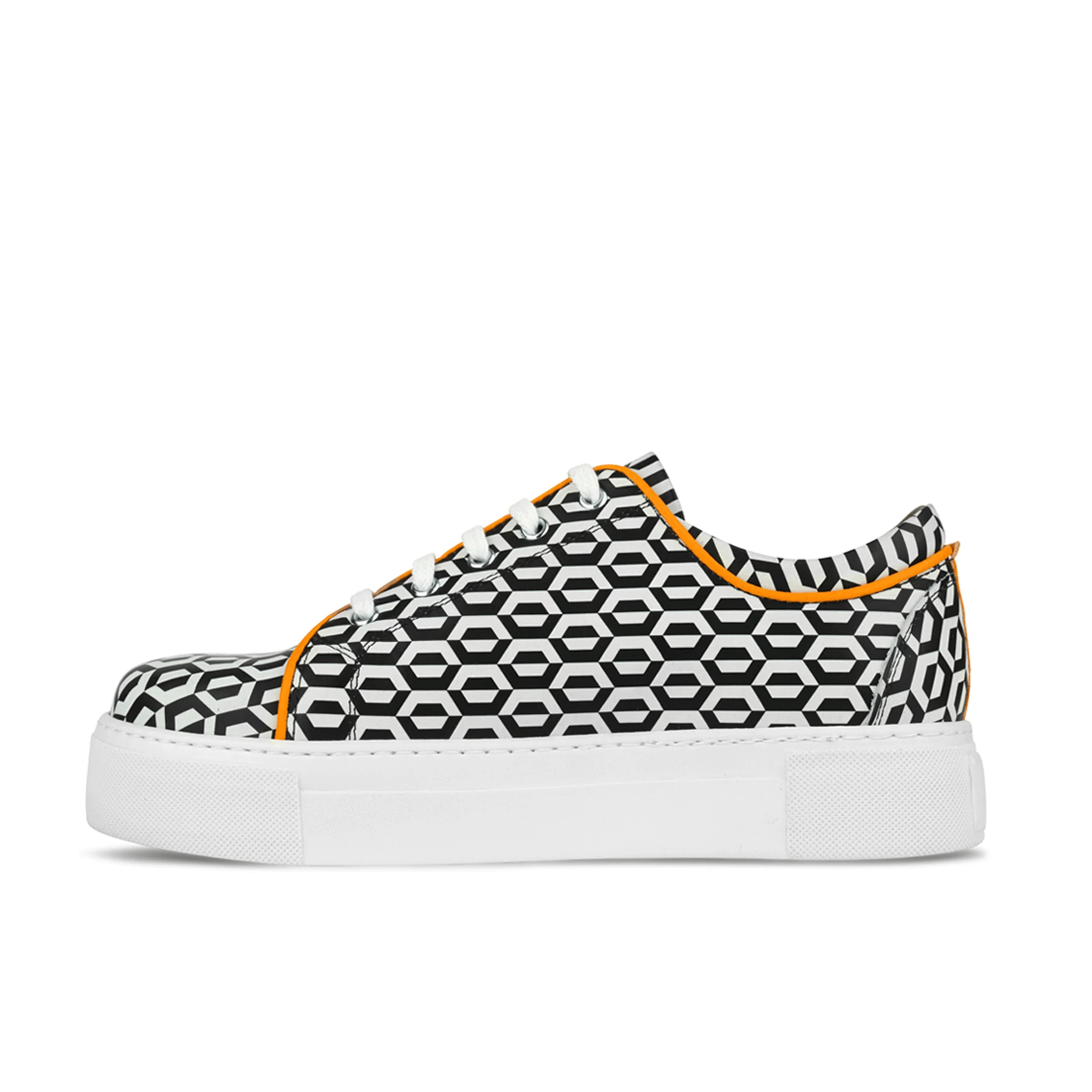 Camila - Orange & Hexa Print - Women’s Chunky Leather Platform Trainer - Image 4