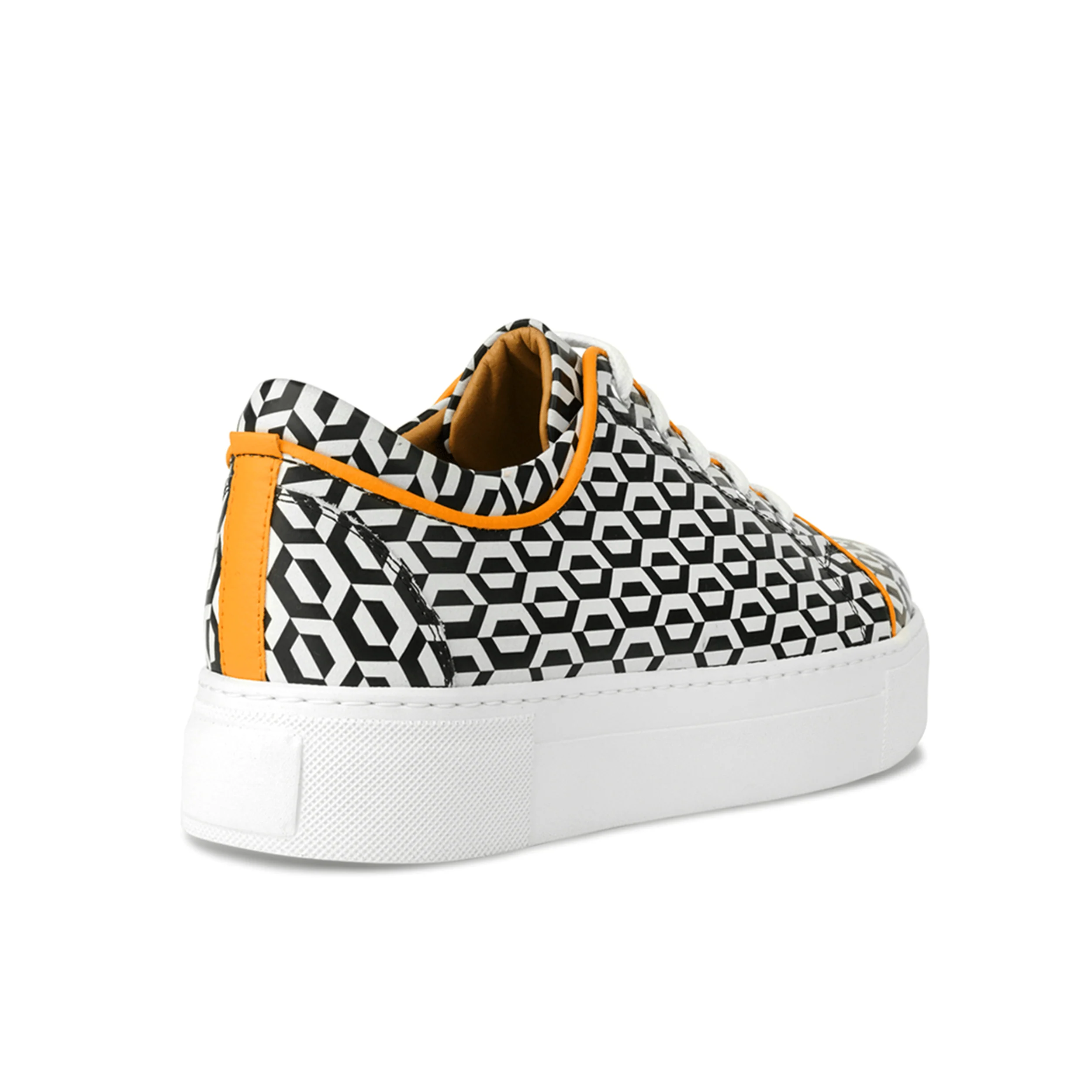 Camila - Orange & Hexa Print - Women’s Chunky Leather Platform Trainer - Image 5