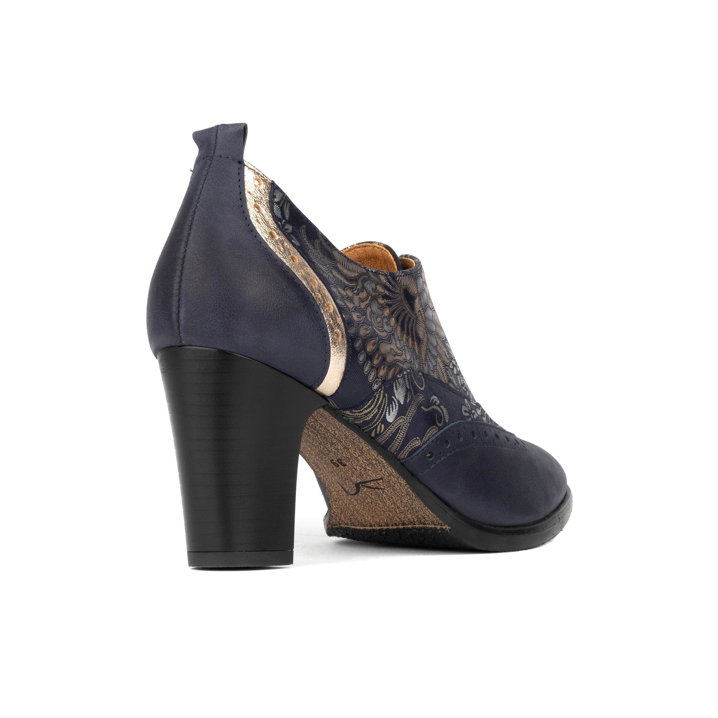 Casino - Blue & Silver Paisley - Women's leather pump in 3 inch heel with brogue details - Image 5