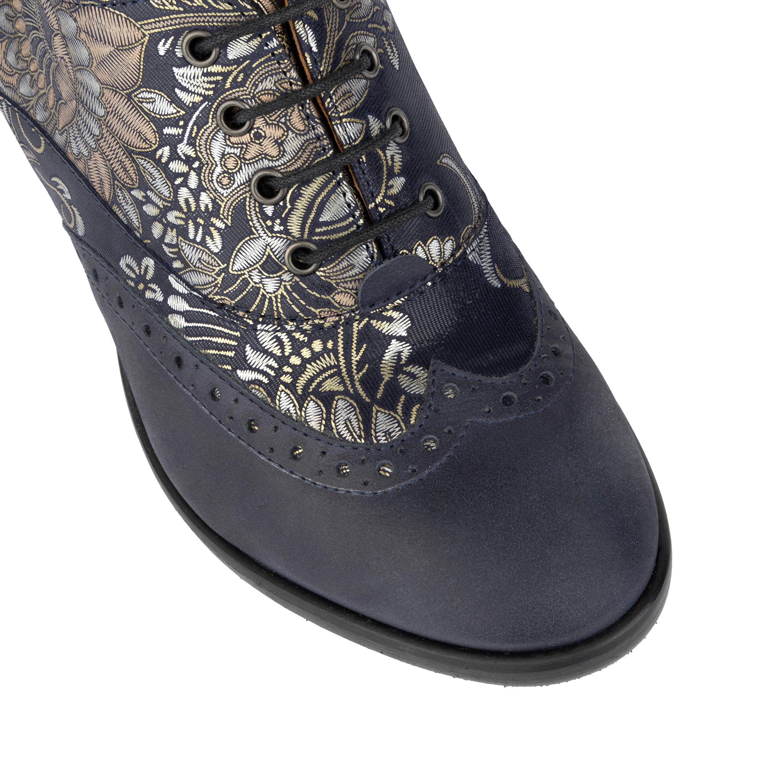 Casino - Blue & Silver Paisley - Women's leather pump in 3 inch heel with brogue details - Image 7