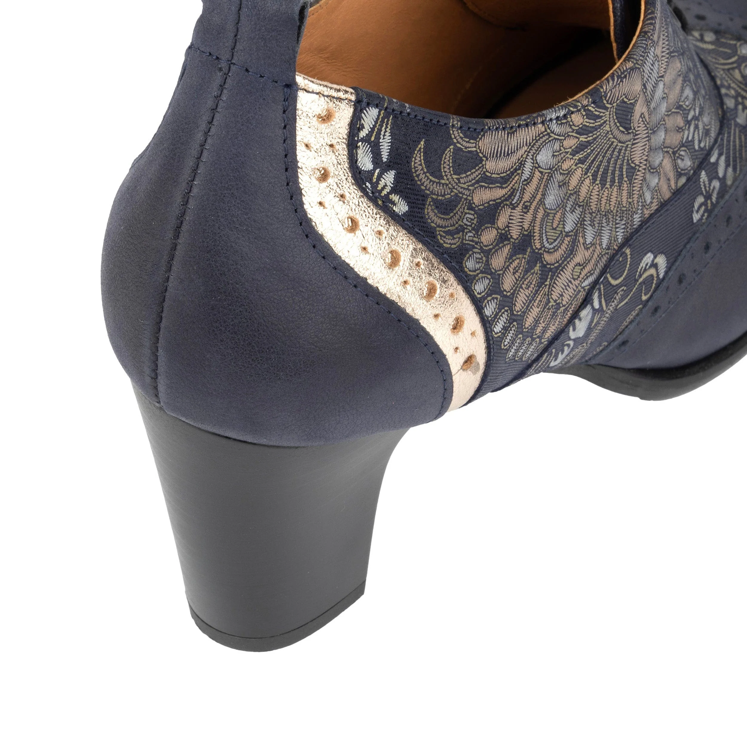 Casino - Blue & Silver Paisley - Women's leather pump in 3 inch heel with brogue details - Image 8