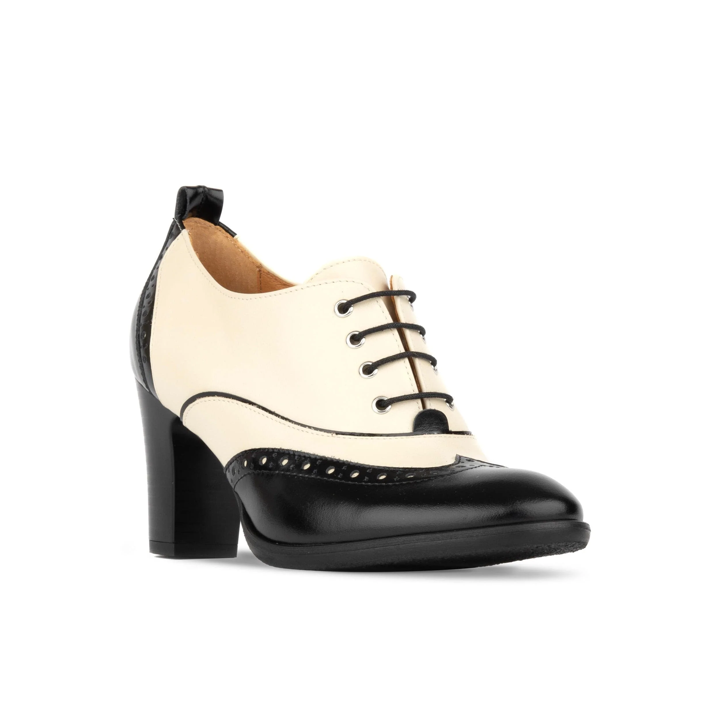 Casino - Black & Cream - Women's black and cream leather oxford pump in 3 inch heel - Image 3