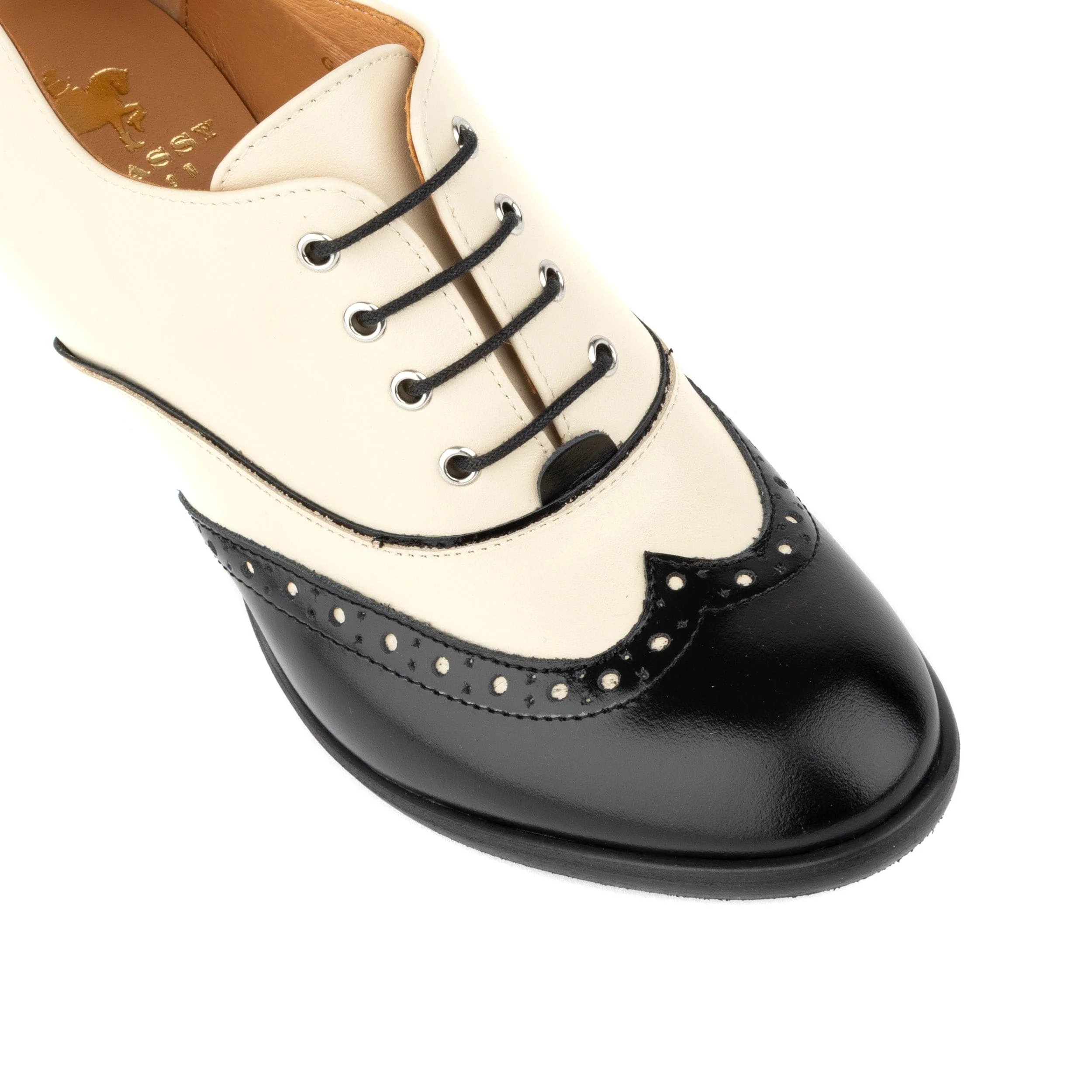 Casino - Black & Cream - Women's black and cream leather oxford pump in 3 inch heel - Image 8