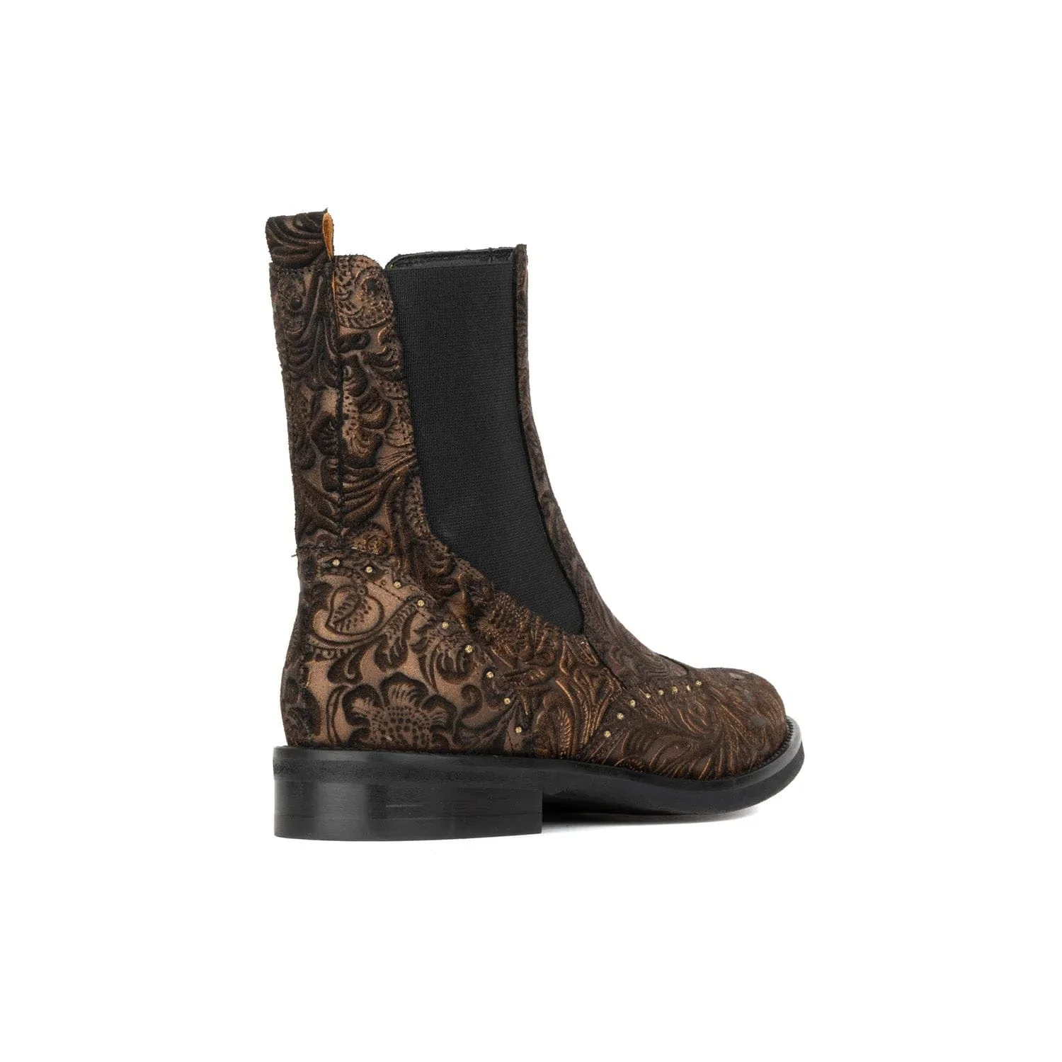 Catherine - Floral Emboss - Women's nubuck leather higher chelsea boot with broguing - Image 4