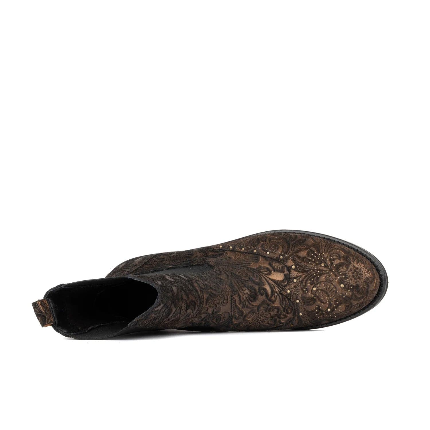 Catherine - Floral Emboss - Women's nubuck leather higher chelsea boot with broguing - Image 5