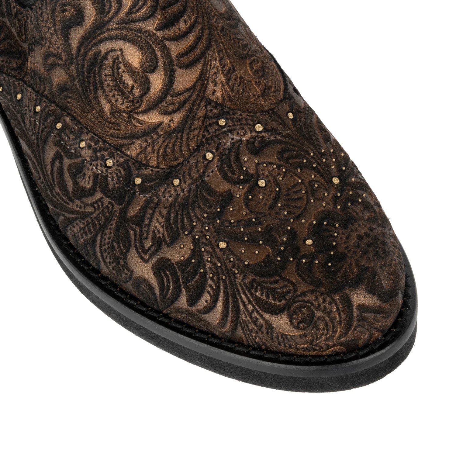 Catherine - Floral Emboss - Women's nubuck leather higher chelsea boot with broguing - Image 7