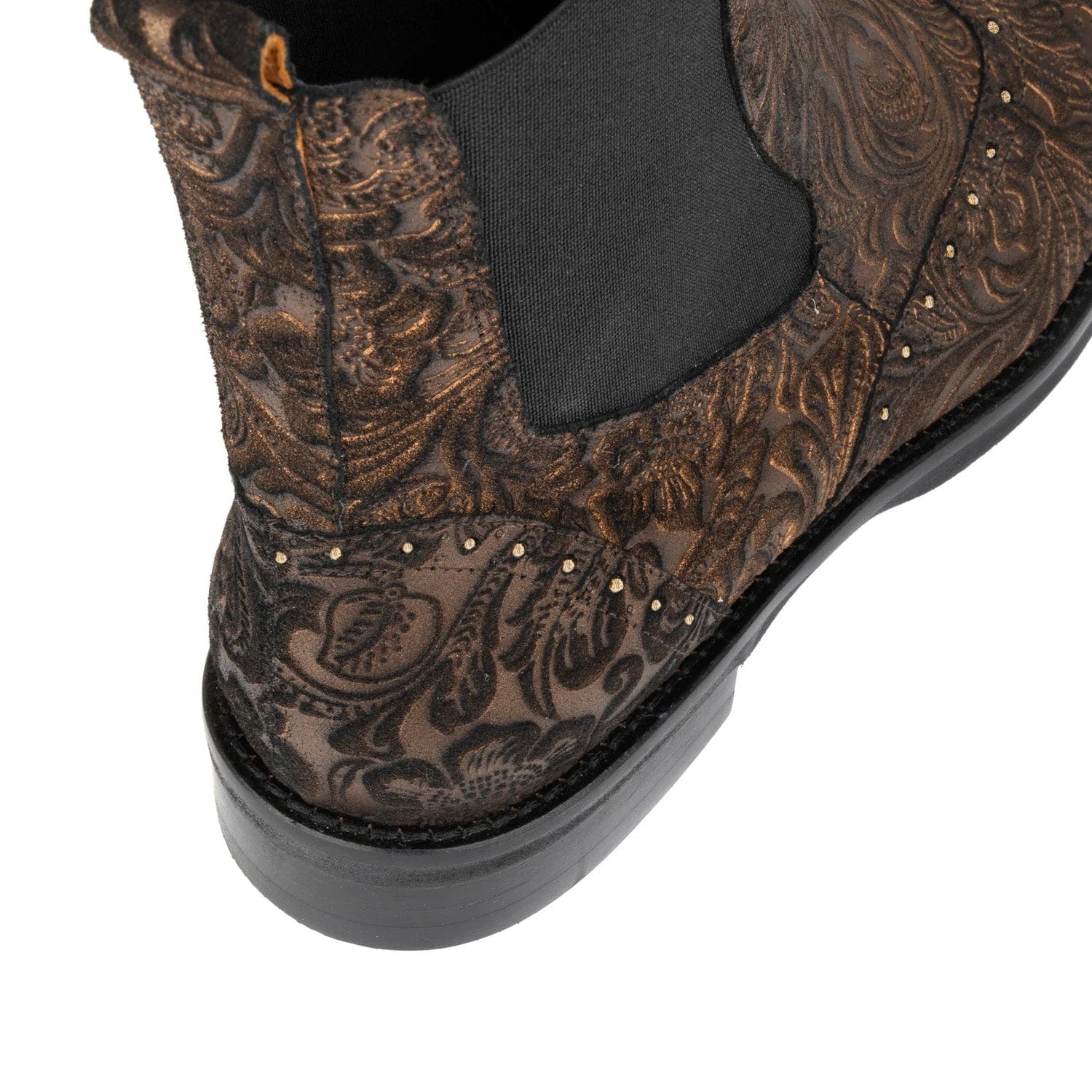 Catherine - Floral Emboss - Women's nubuck leather higher chelsea boot with broguing - Image 8