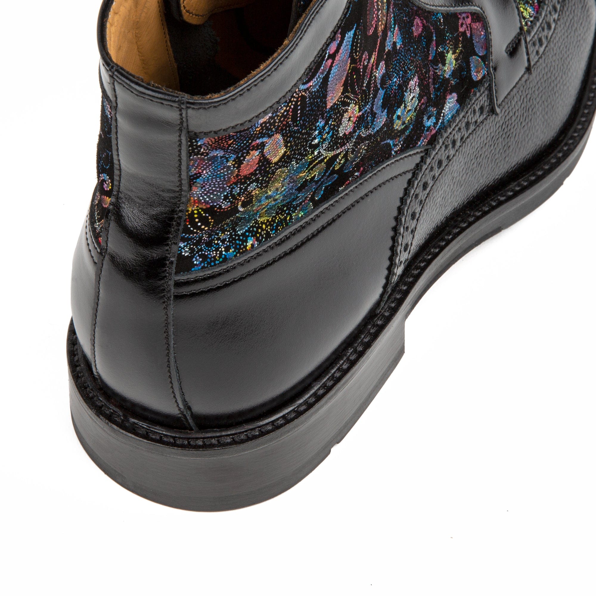 Charles - Black Flower - Men's lace up and zip up dressy leather boot - Image 8