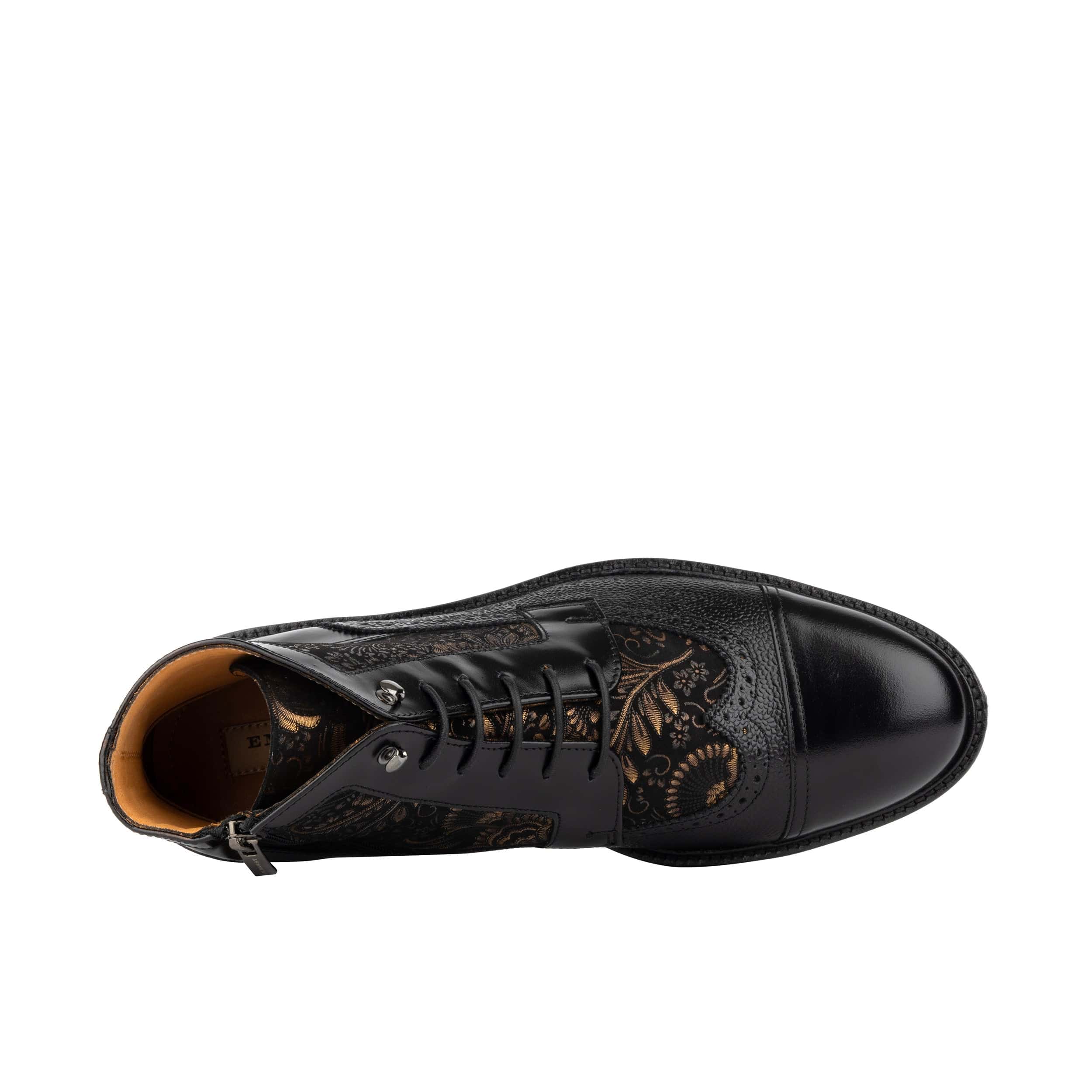 Charles - Black & Gold - Men's toe cap dressy leather boot with zip and broguing - Image 6