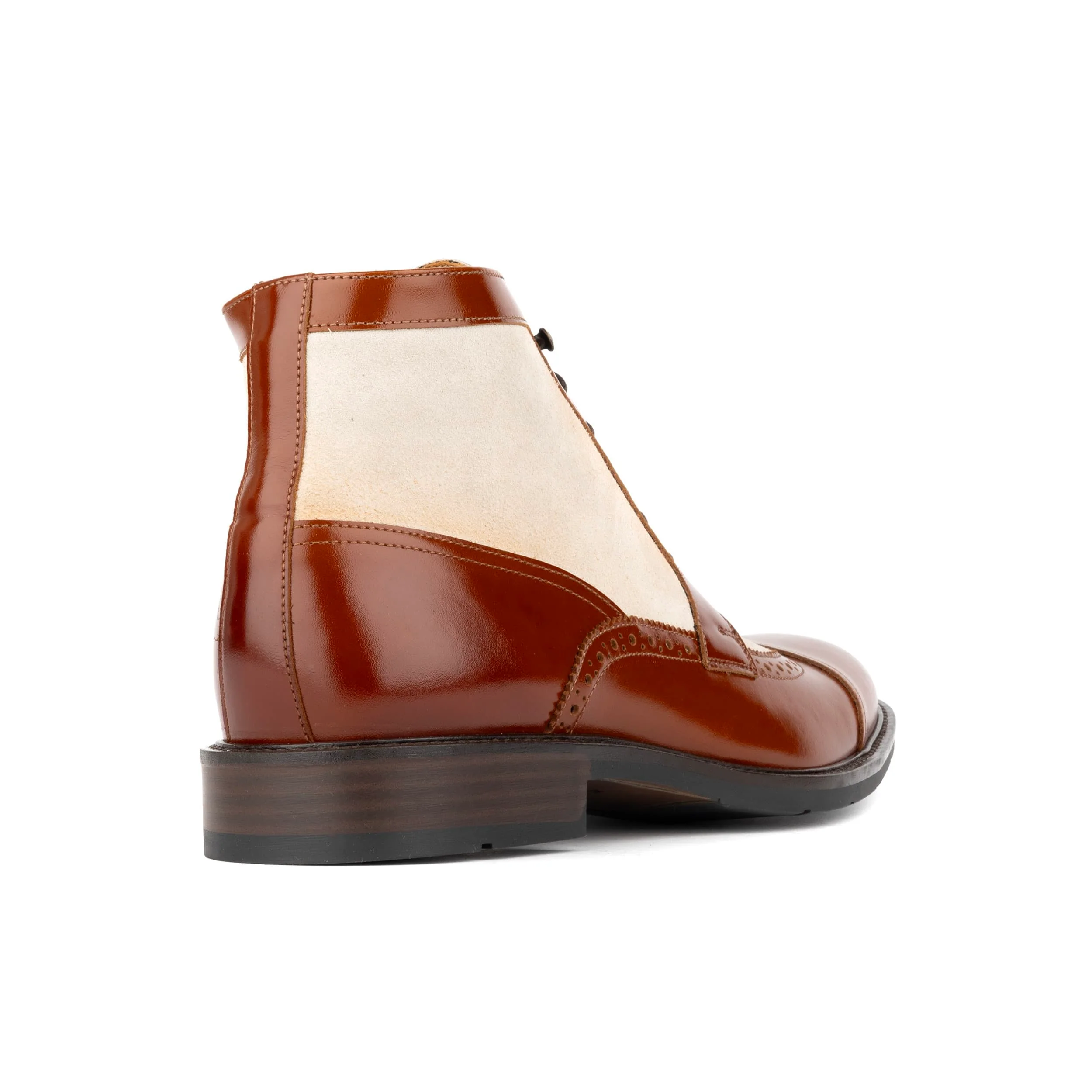 Charles - Light Tan & Cream - Men's Toe-Cap Dressy Leather & Suede Boot with Brogue Details - Image 4