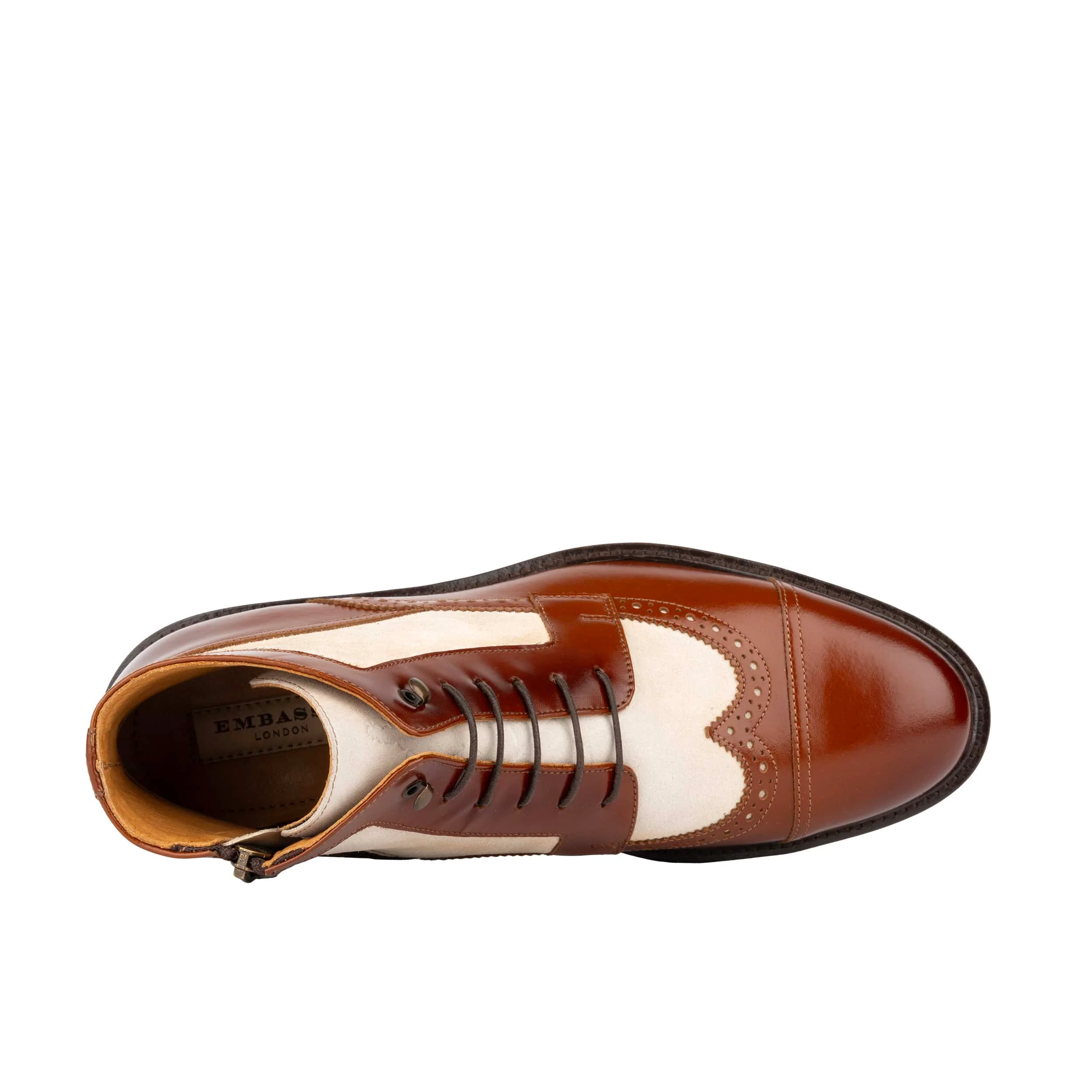 Charles - Light Tan & Cream - Men's Toe-Cap Dressy Leather & Suede Boot with Brogue Details - Image 6