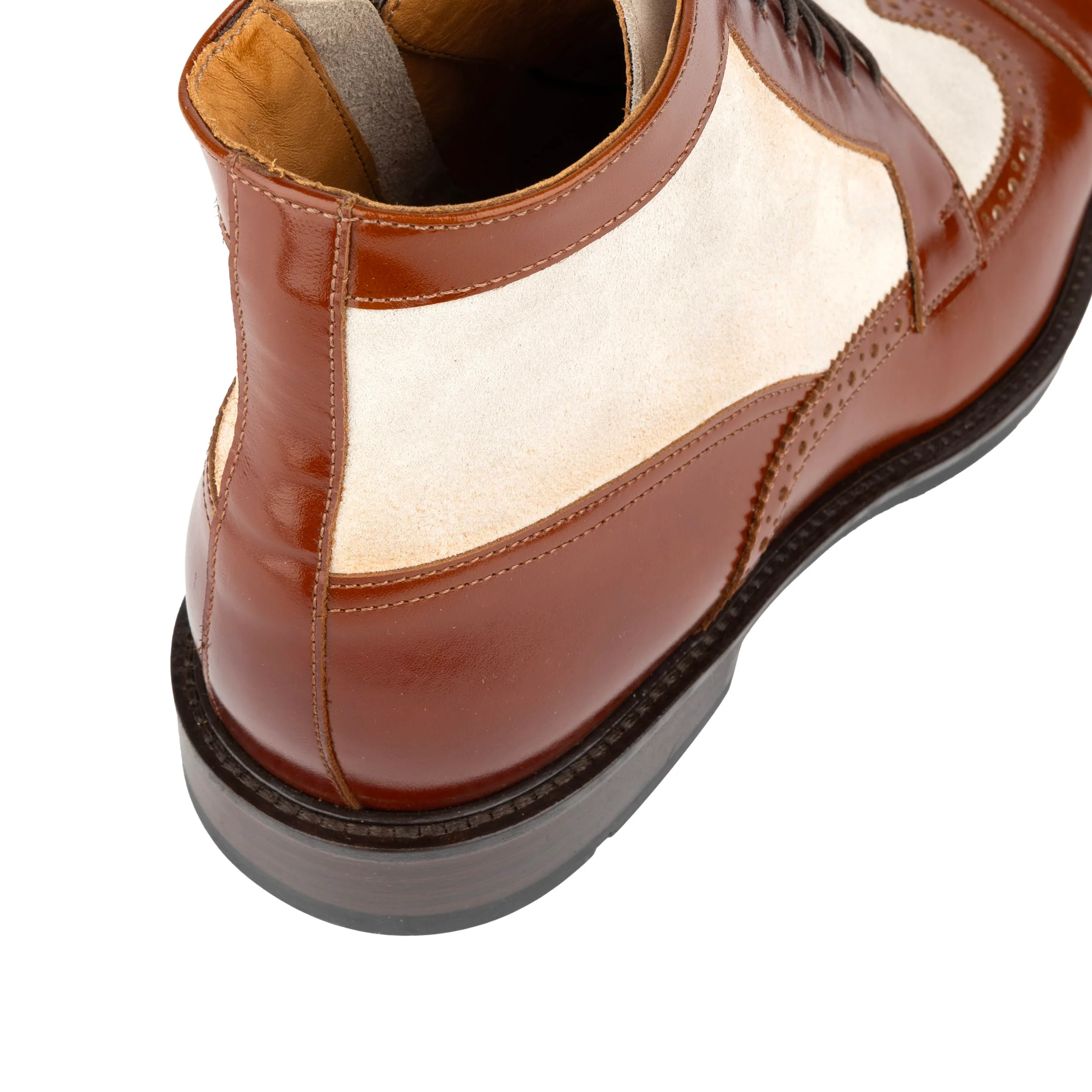 Charles - Light Tan & Cream - Men's Toe-Cap Dressy Leather & Suede Boot with Brogue Details - Image 8