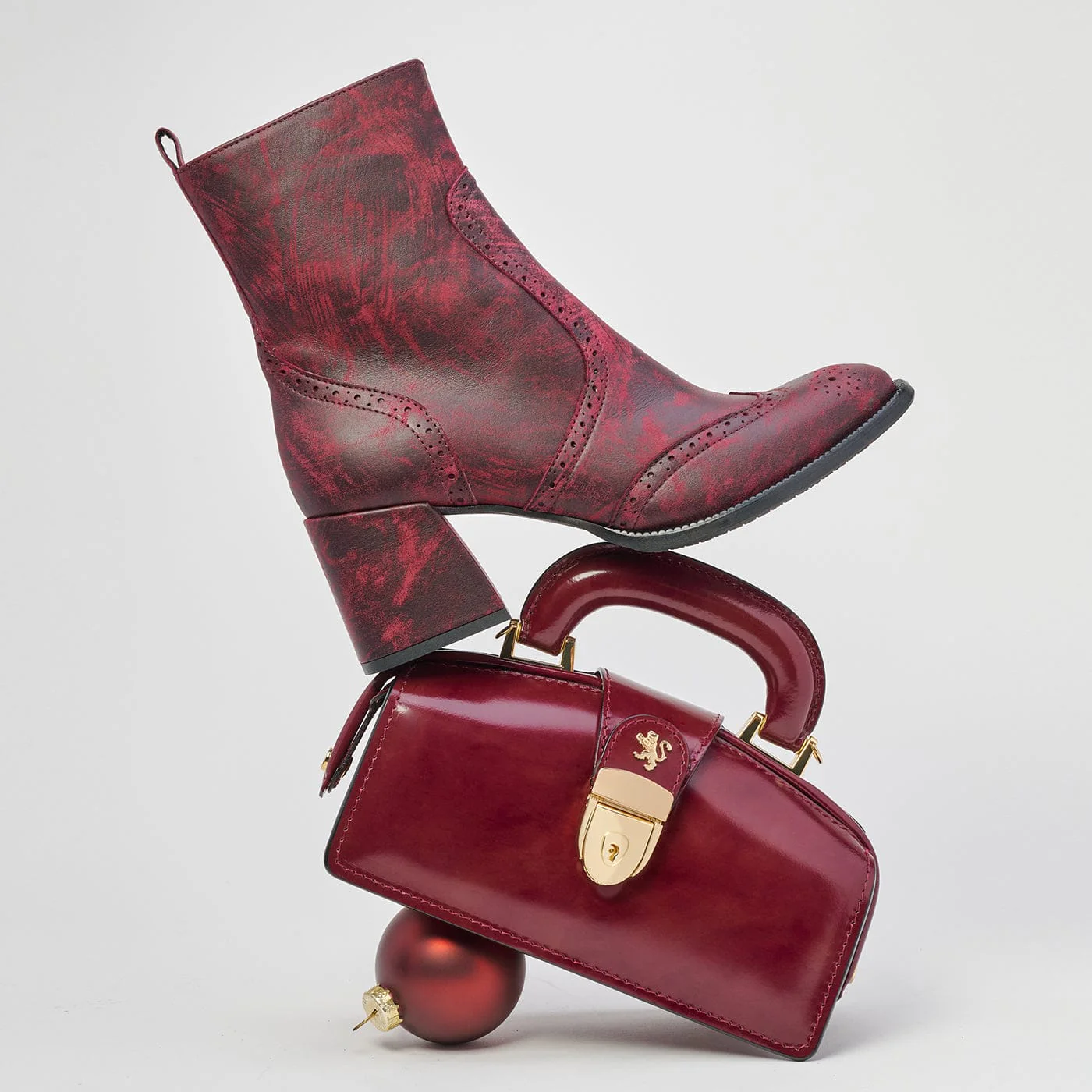 Chloe - Burgundy - Women's block heel higher ankle leather boot with side zip - Image 2