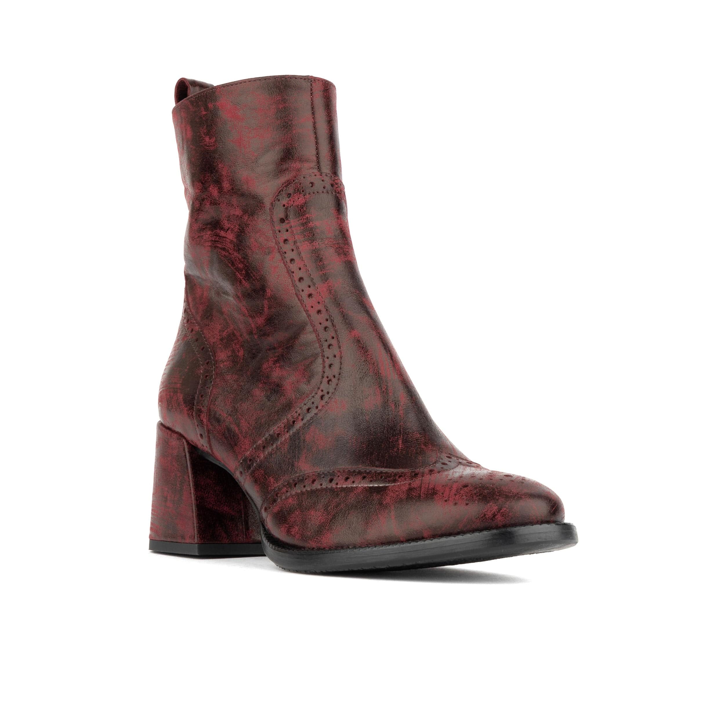 Chloe - Burgundy - Women's block heel higher ankle leather boot with side zip - Image 3