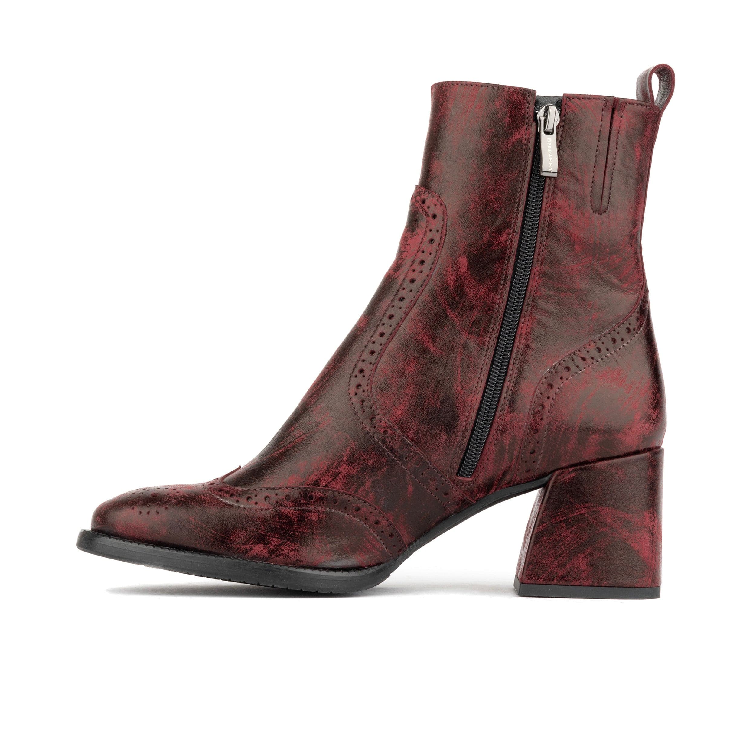 Chloe - Burgundy - Women's block heel higher ankle leather boot with side zip - Image 4