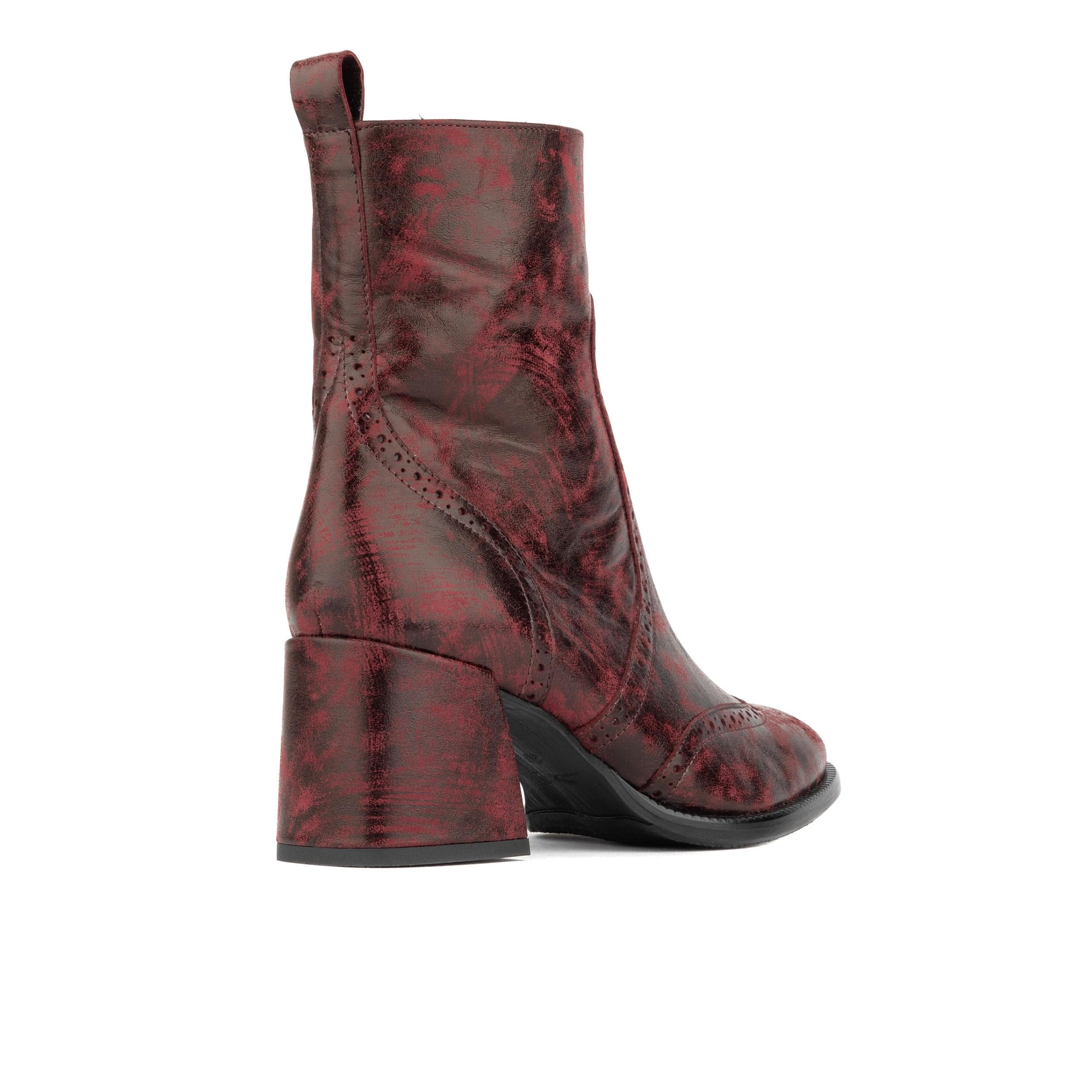 Chloe - Burgundy - Women's block heel higher ankle leather boot with side zip - Image 5