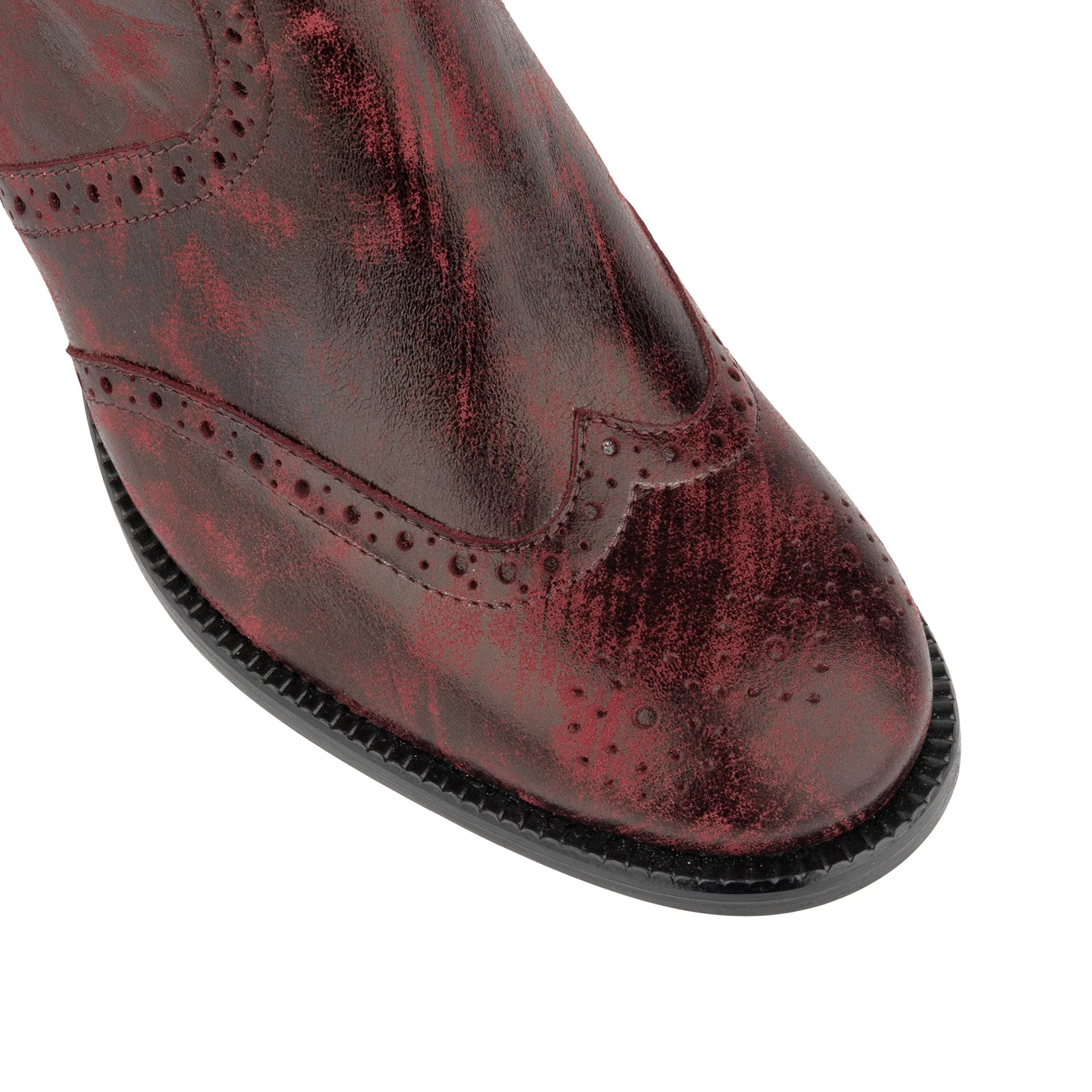 Chloe - Burgundy - Women's block heel higher ankle leather boot with side zip - Image 8