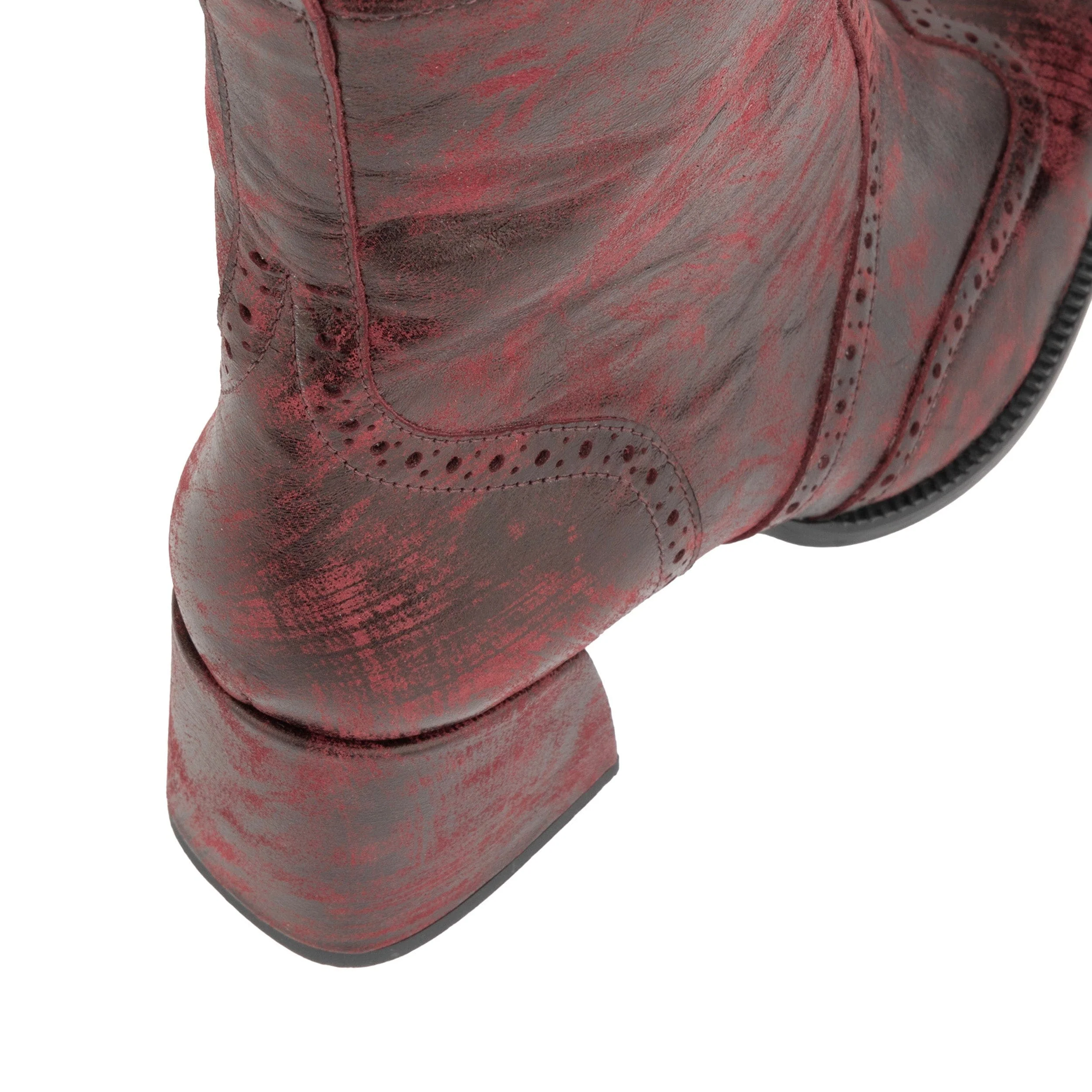 Chloe - Burgundy - Women's block heel higher ankle leather boot with side zip - Image 9