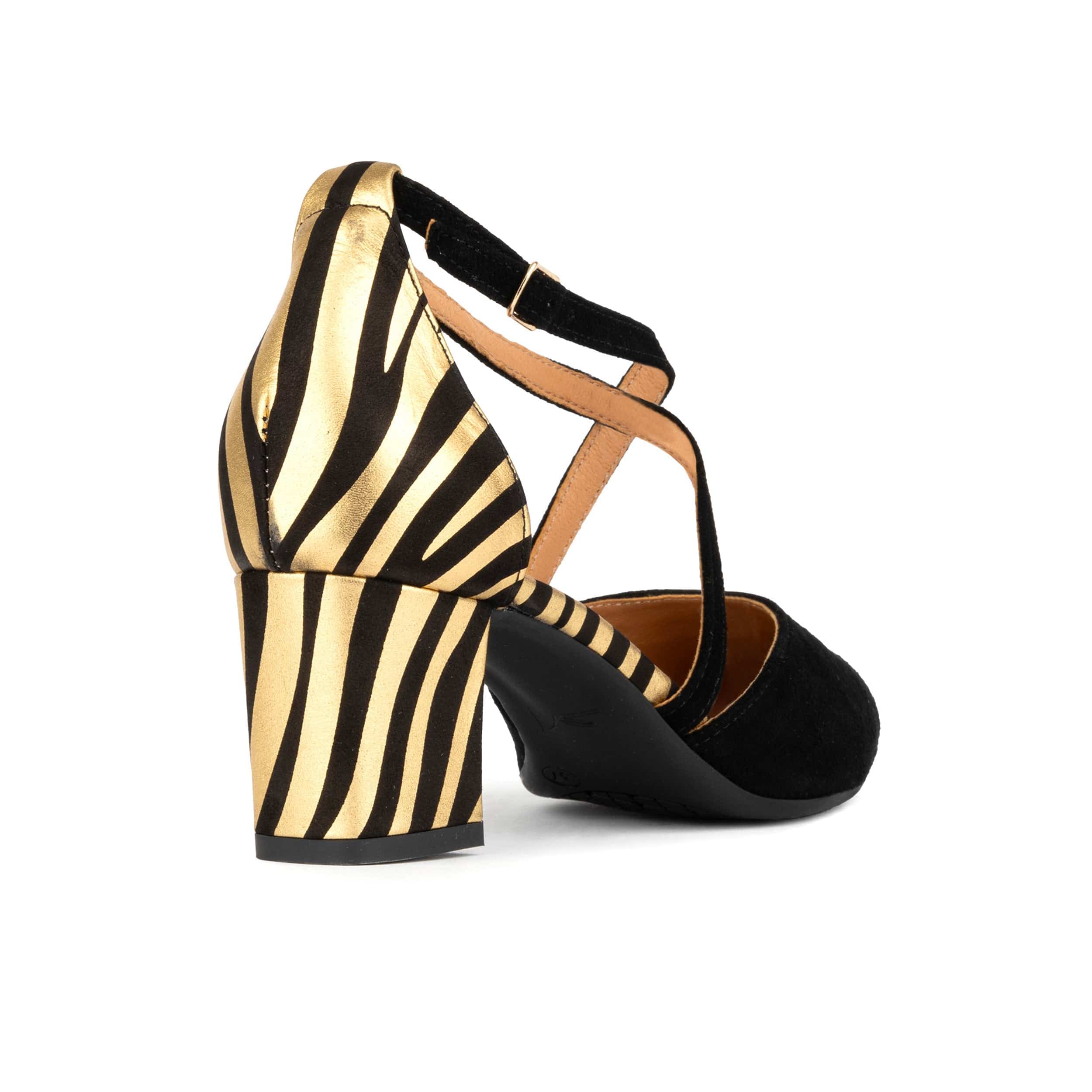 Dannii - Black & Gold Stripes - Women's leather closed-toe block heel with gold foil details - Image 5