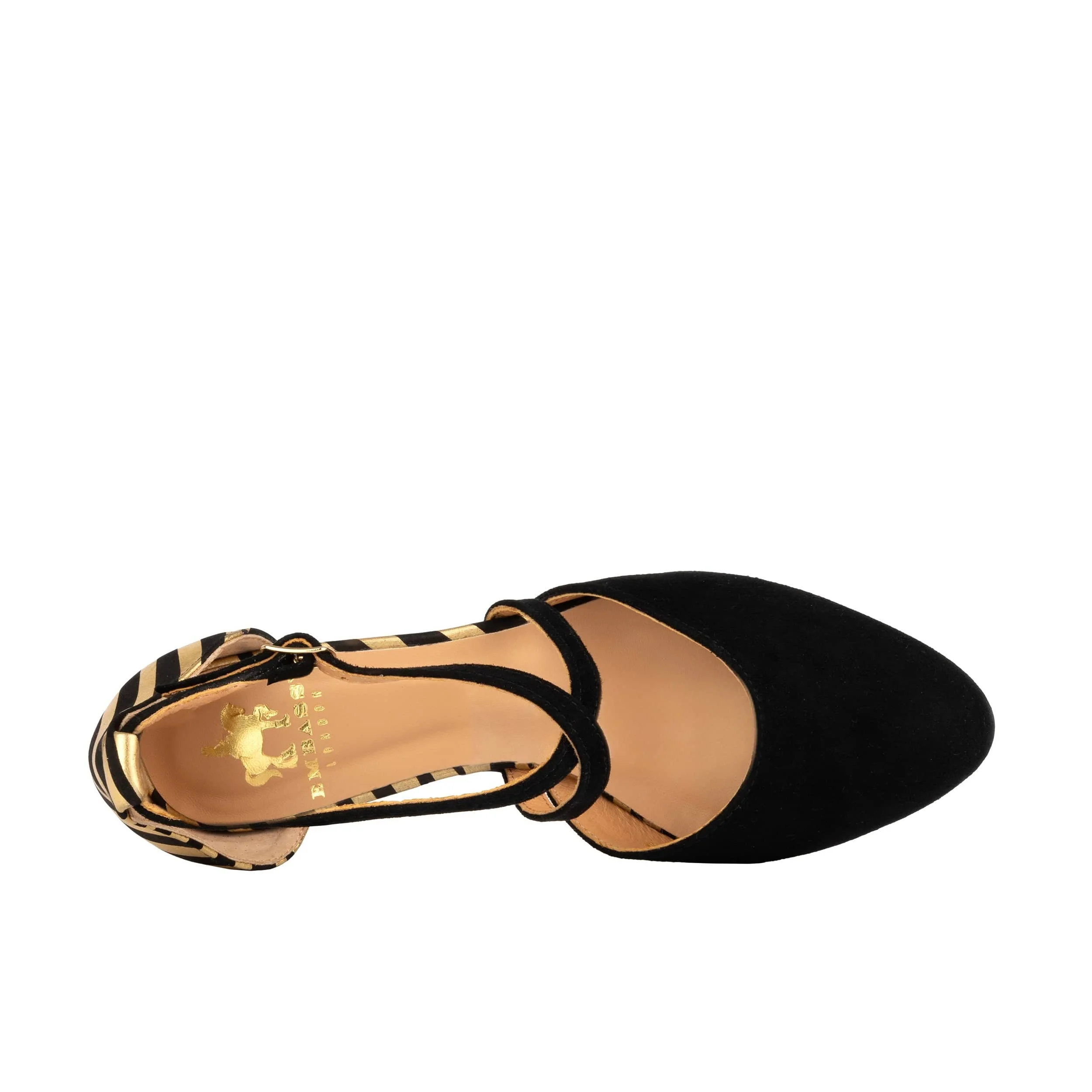 Dannii - Black & Gold Stripes - Women's leather closed-toe block heel with gold foil details - Image 7