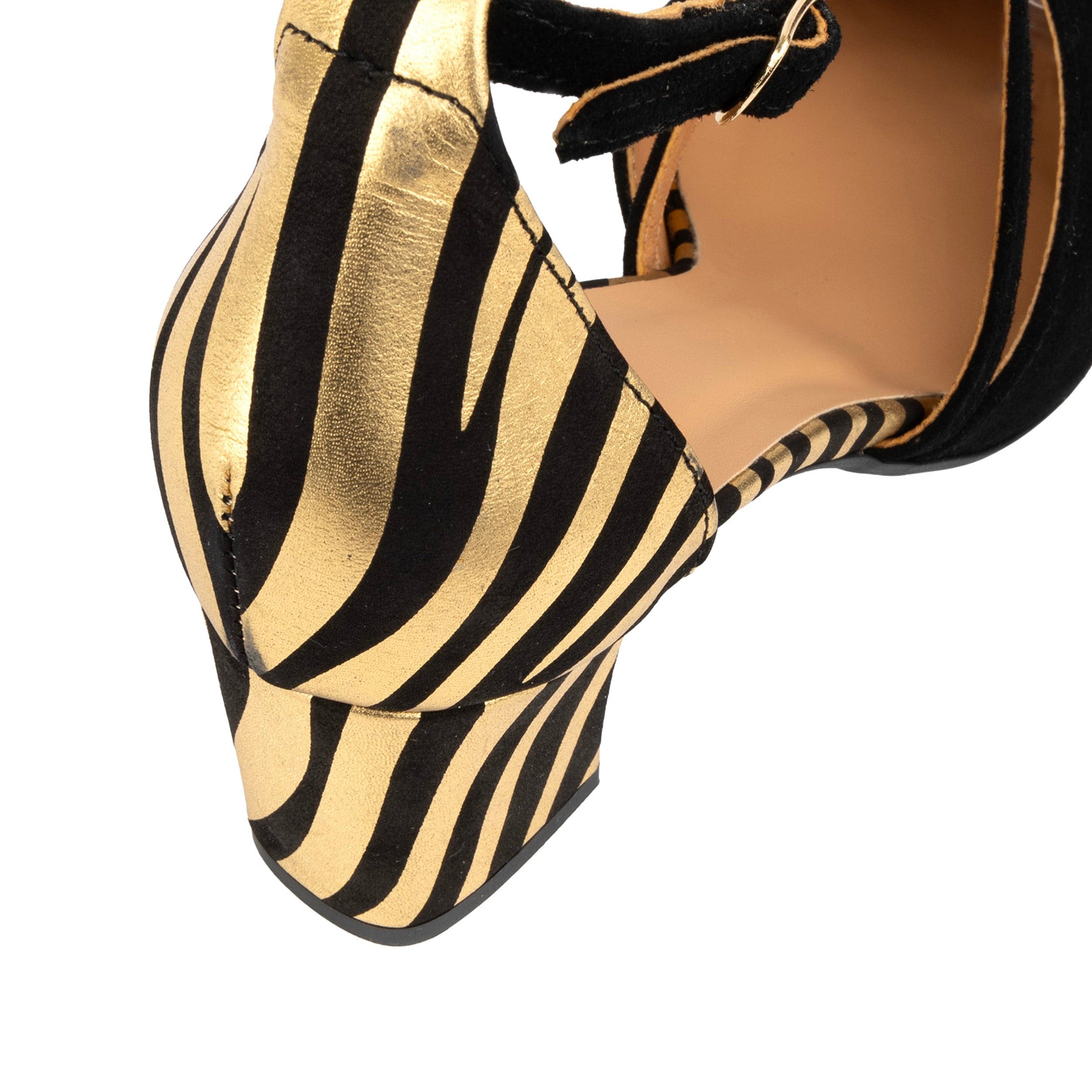 Dannii - Black & Gold Stripes - Women's leather closed-toe block heel with gold foil details - Image 8