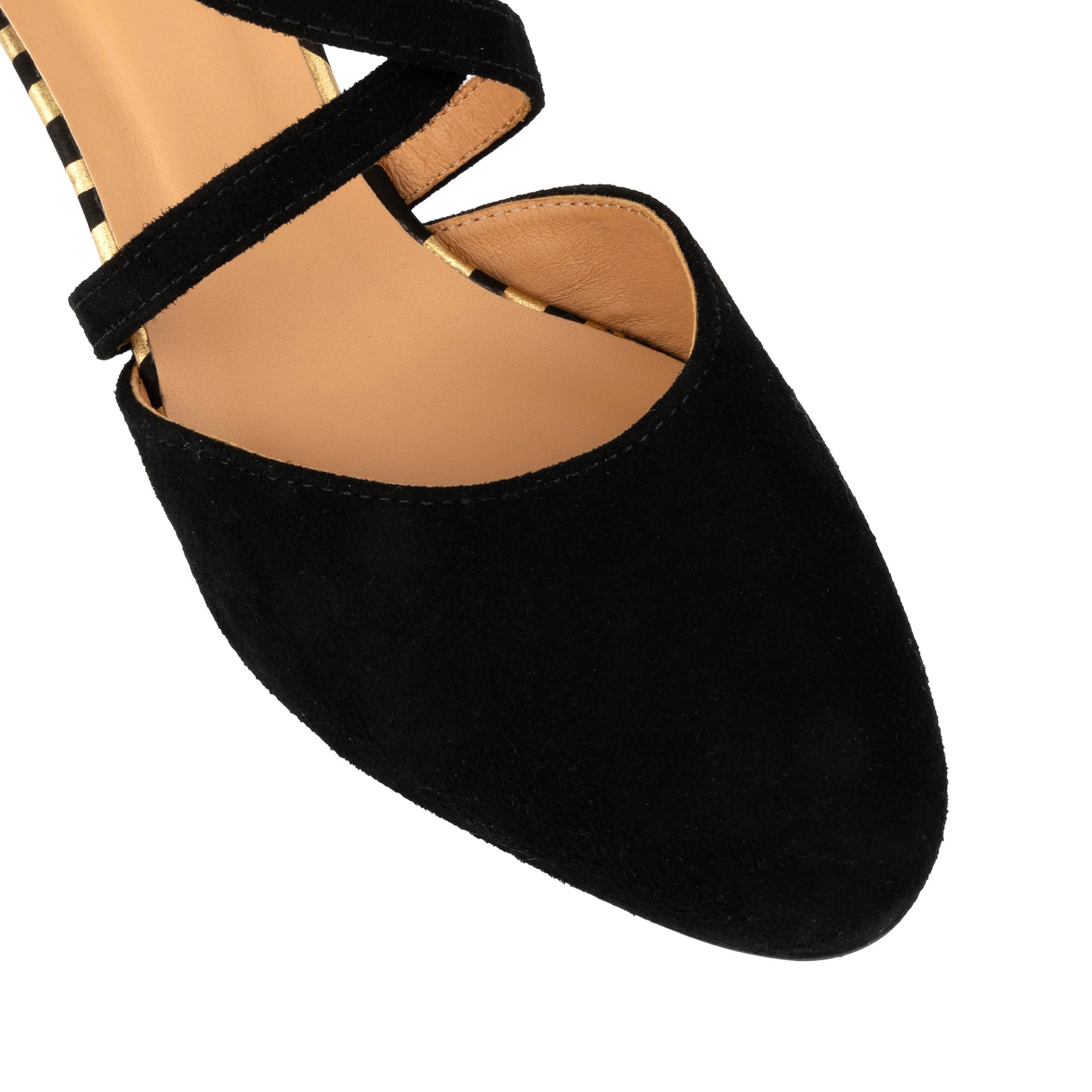 Dannii - Black & Gold Stripes - Women's leather closed-toe block heel with gold foil details - Image 9