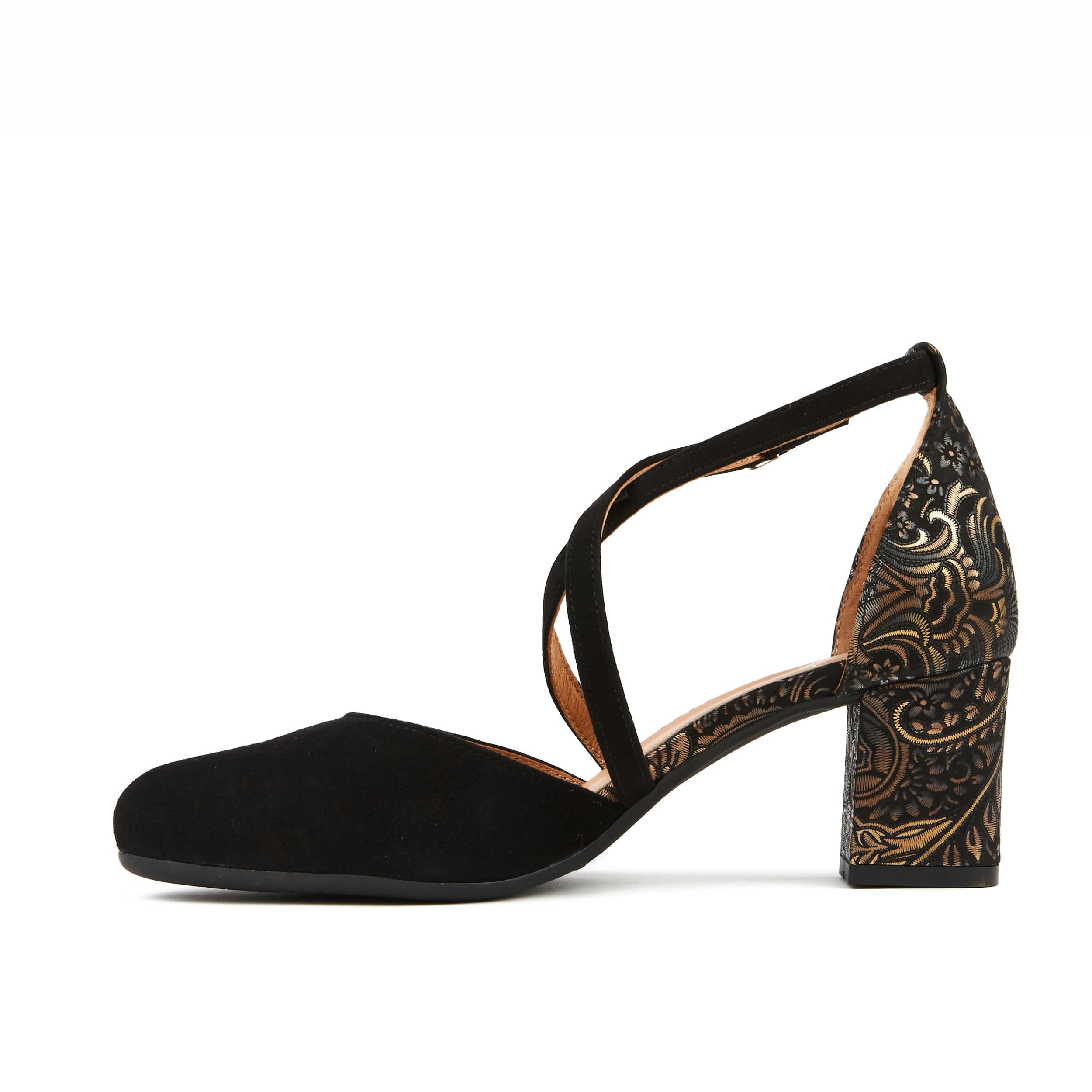 Dannii - Gold Feathers - Women's 2.4 inch block heel closed toe leather sandal - Image 3