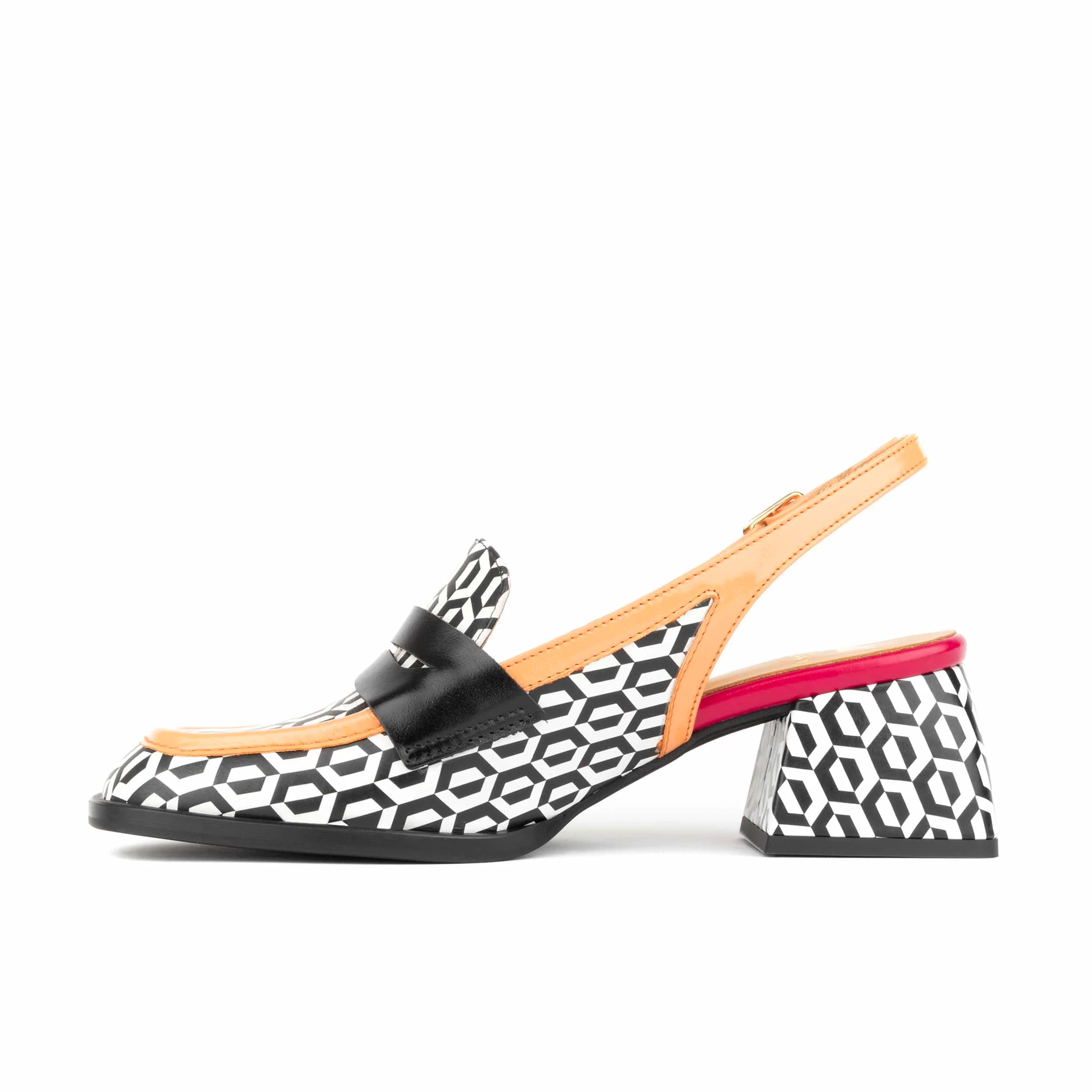 Diana - Peach & Hexa Print - Women's block heel slingback leather pump - Image 3
