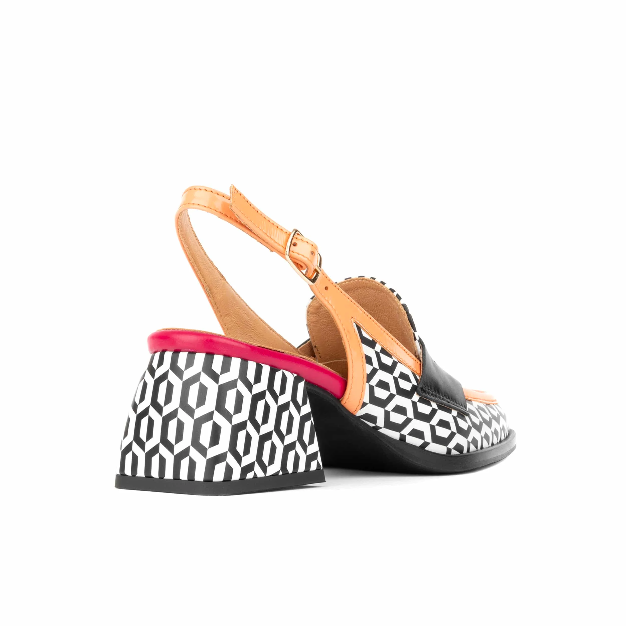 Diana - Peach & Hexa Print - Women's block heel slingback leather pump - Image 4