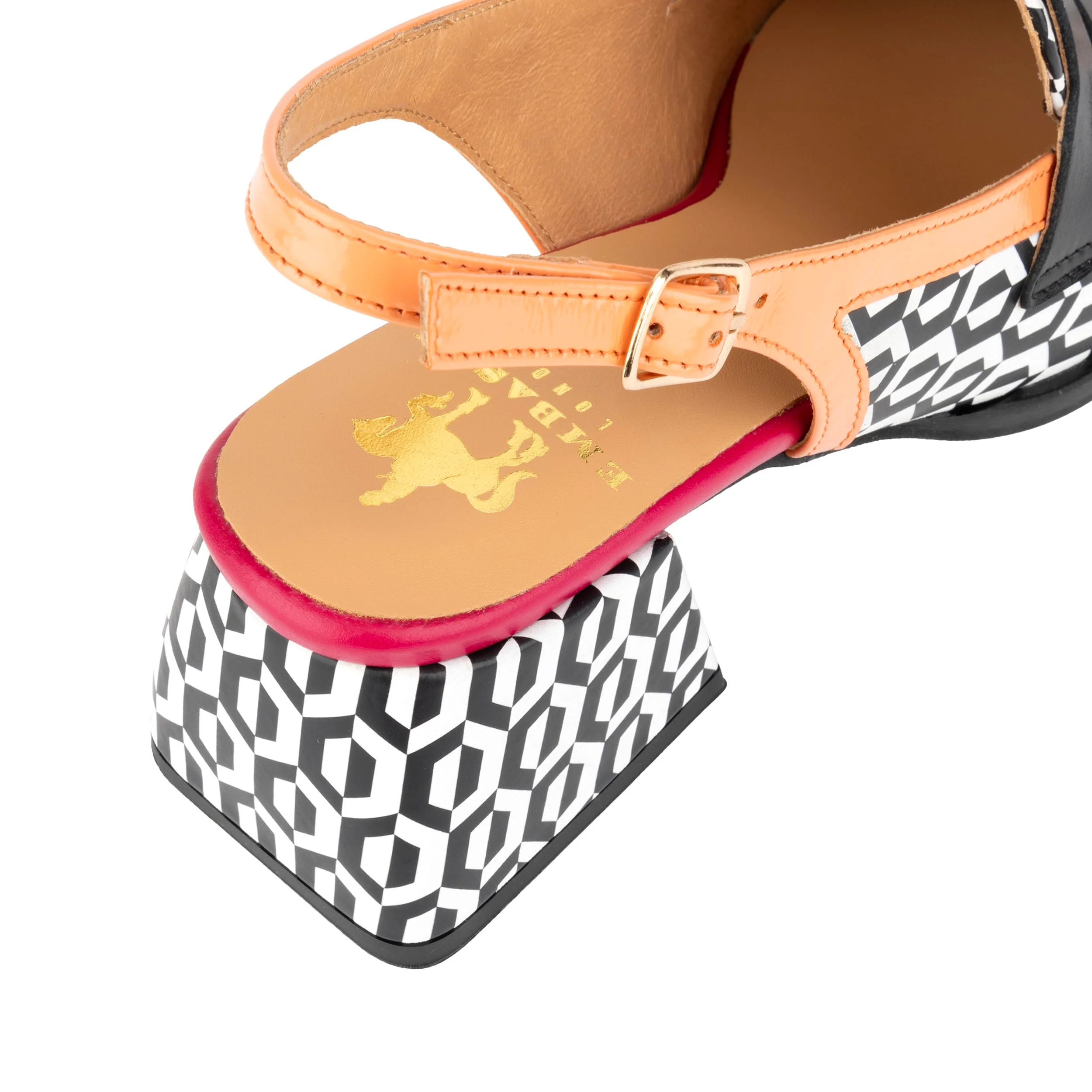 Diana - Peach & Hexa Print - Women's block heel slingback leather pump - Image 8