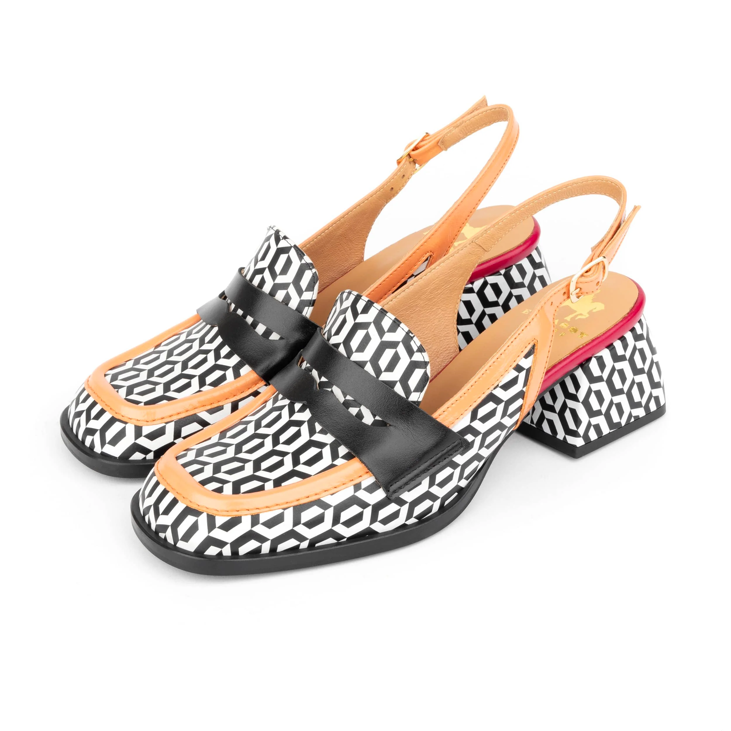 Diana - Peach & Hexa Print - Women's block heel slingback leather pump - Image 9