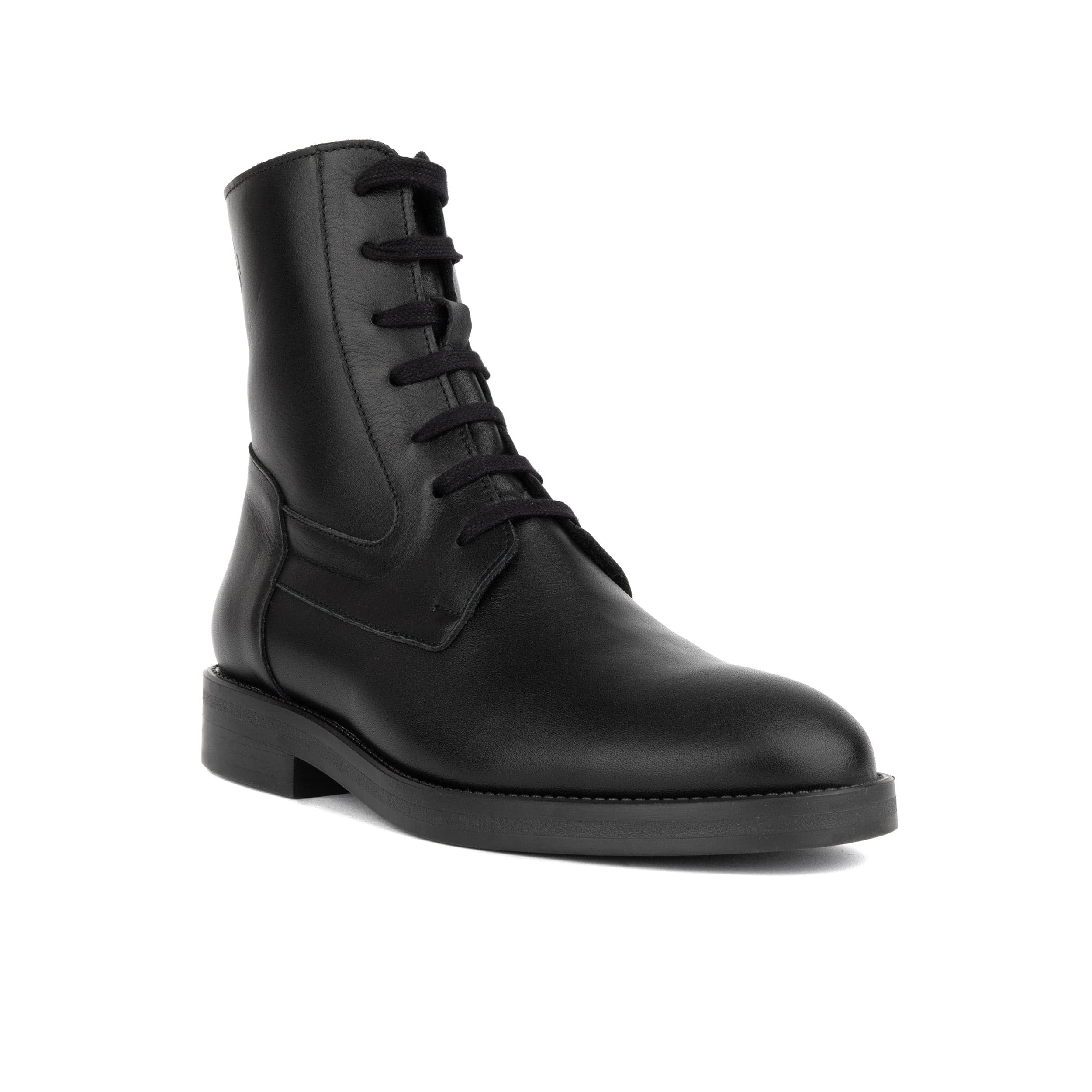 Didi Wool - Black - Women's leather lace-up and zip-up round toe combat boot - Image 2